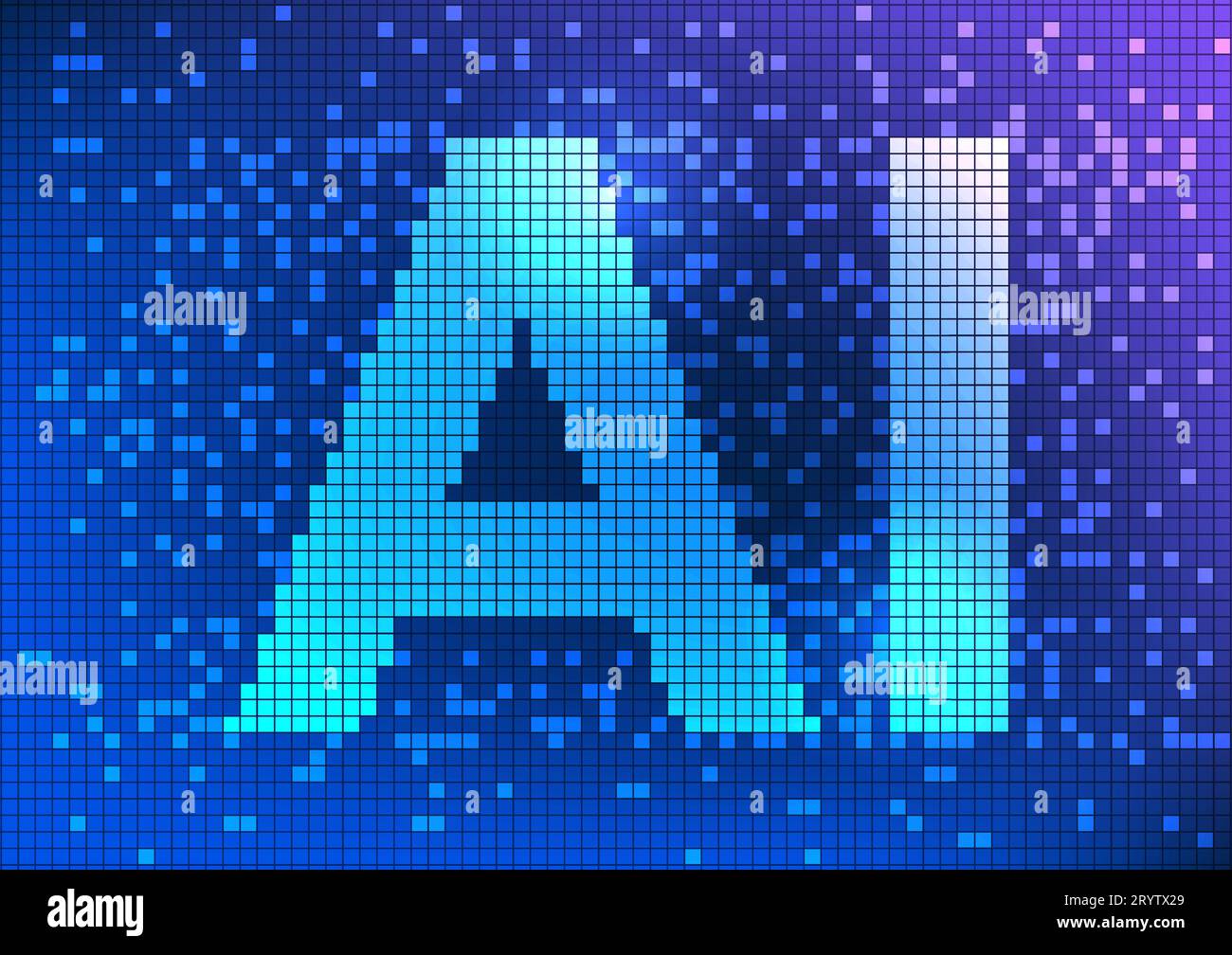 Tauchen Sie ein in die Welt der künstlichen Intelligenz. Zeigt ein kleines Raster von Quadraten, die akribisch als KI-Charaktere angeordnet sind und einen mesmer bilden Stock Vektor