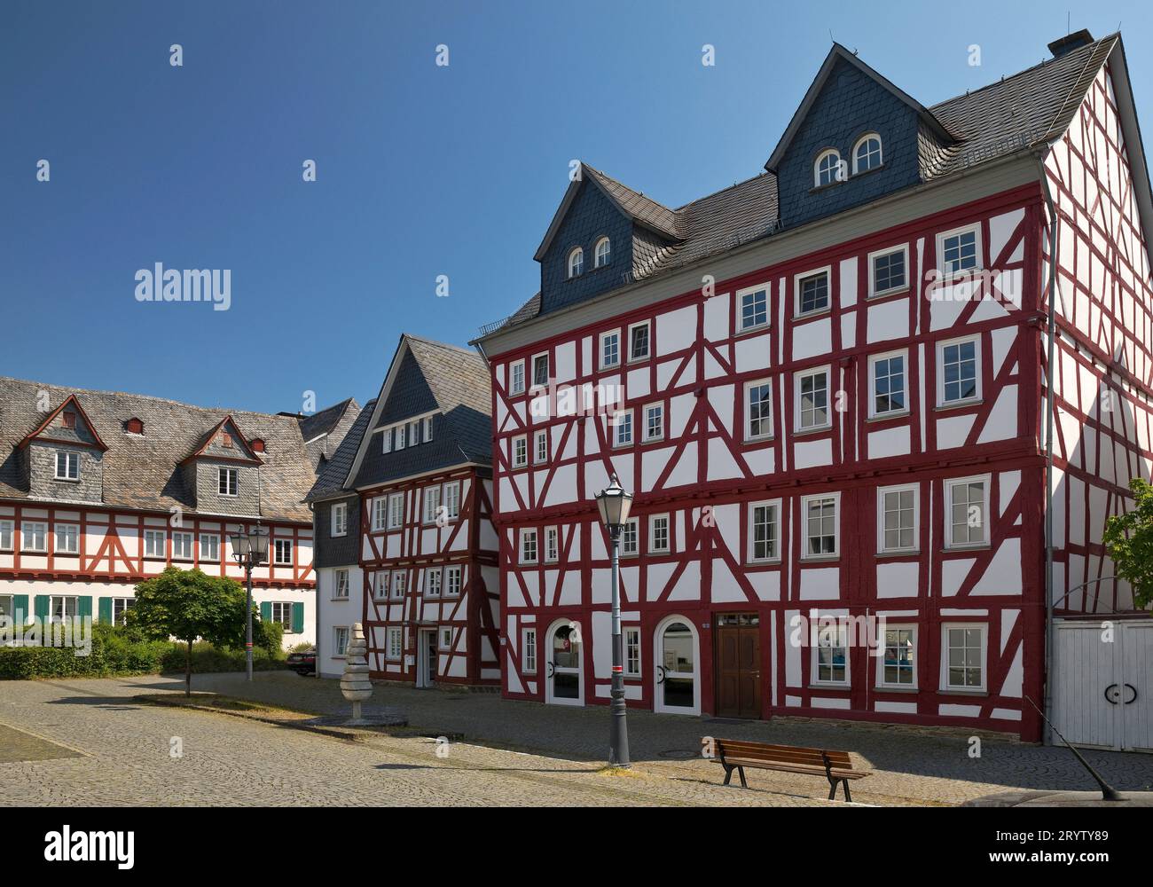Alte Färbereien, Vereinshäuser, Fachwerkhäuser, Herborn, Hessen, Deutschland, Europa Stockfoto