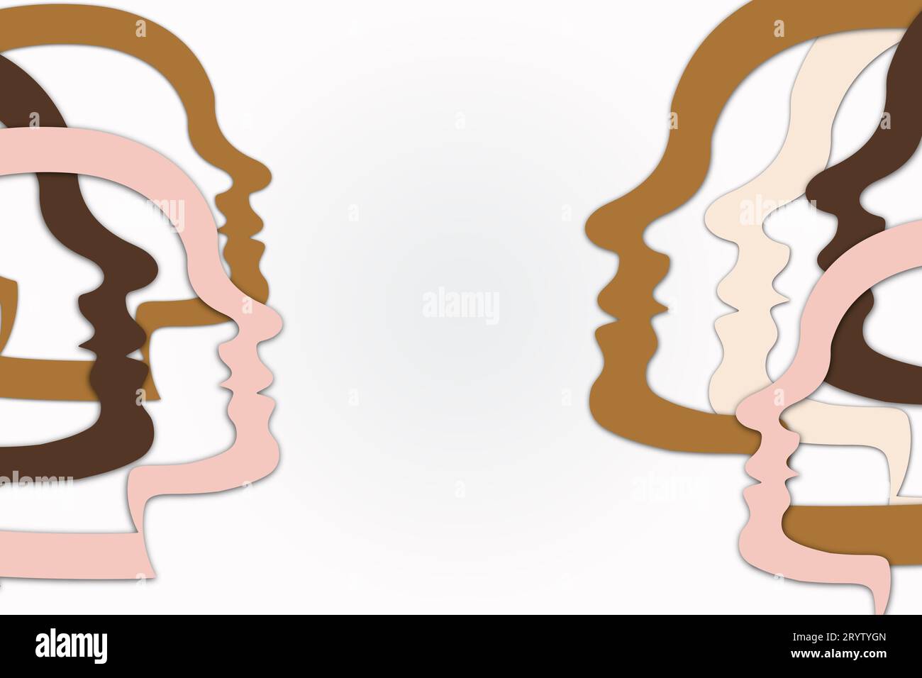 Kopfsilhouetten im Profil, Konzept der multikulturellen Gesellschaft Stockfoto