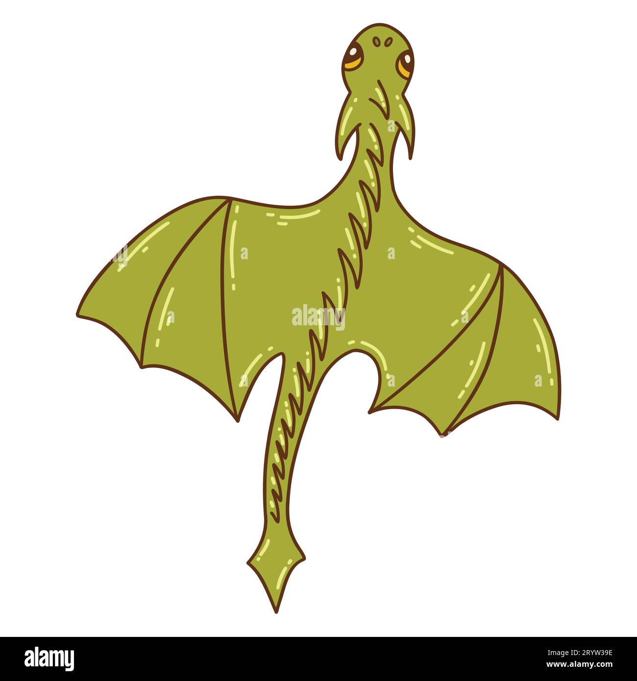 Fliegender grüner Drache. Bunte Vektor-isolierte Illustration Hand gezeichnete Doodle. Symbol des Jahres 2024. Reptilien aus asiatischen Ländern, orientalische Tiere Stock Vektor