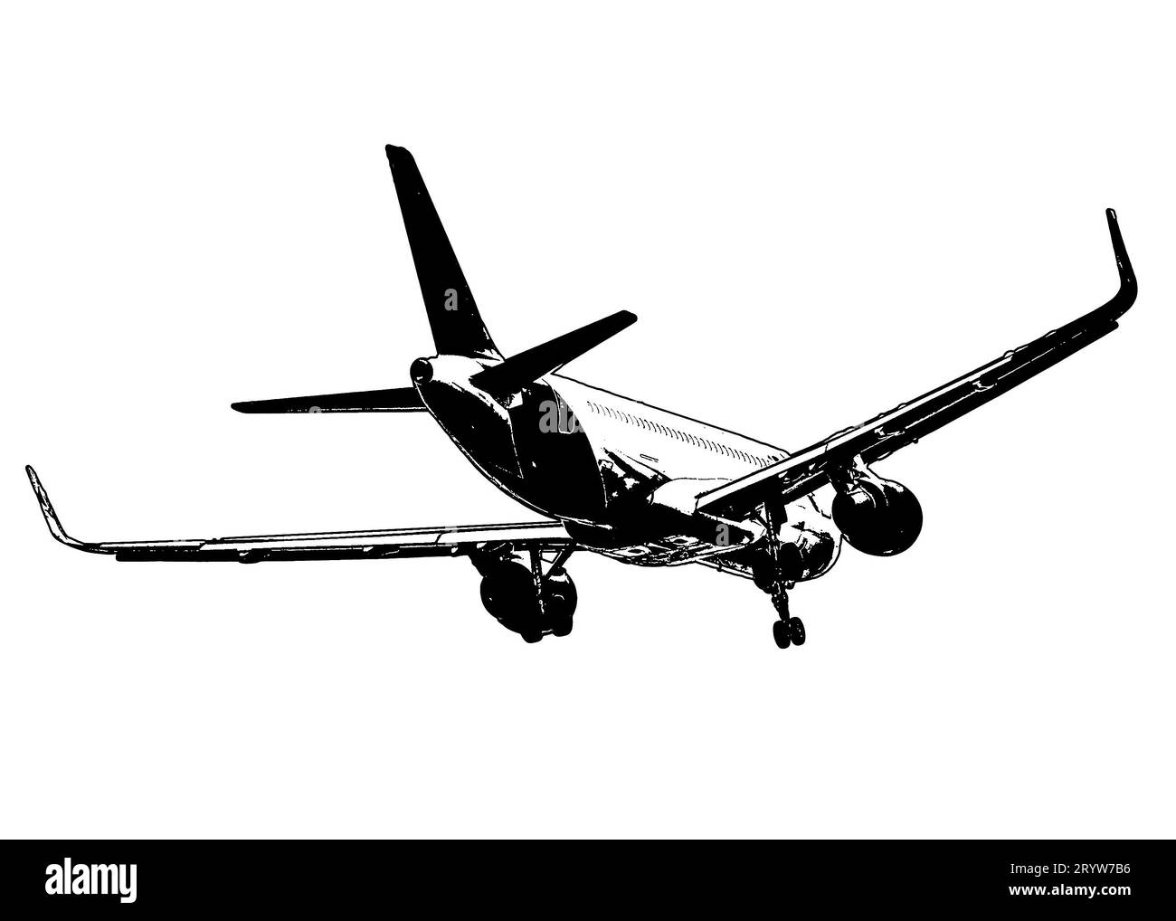 Grafik für die Rückfliegende des kommerziellen Flugzeugs isoliert auf weißem Hintergrund Stockfoto