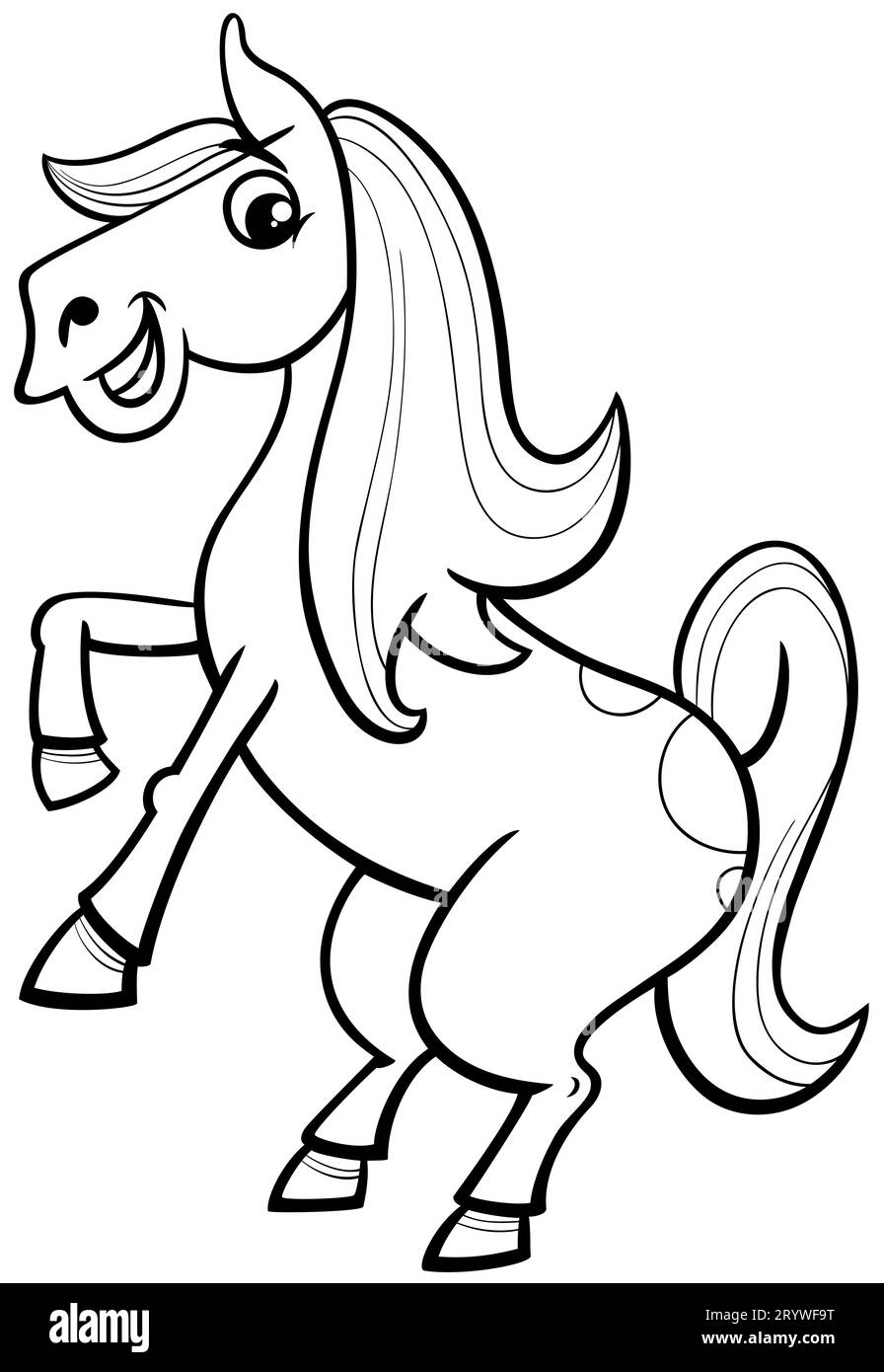 Schwarz-weiße Zeichentrickfigur mit lustigen Farben für Pferde oder Ponyfarmen Stockfoto