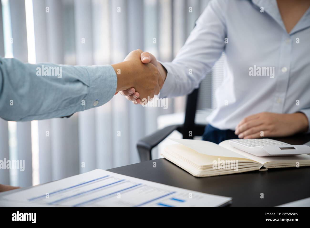Geschäftsmann schüttelt die Hand und macht erfolgreich einen Deal. mans Handshake. Geschäftspartnerschaftstreffen Stockfoto