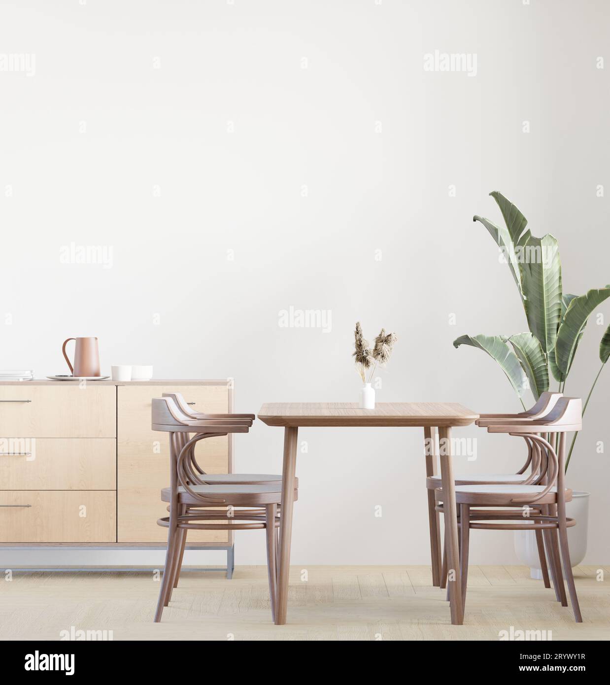 Esszimmer und Küche Holzschrank Kopierraum auf weißem Hintergrund Stockfoto
