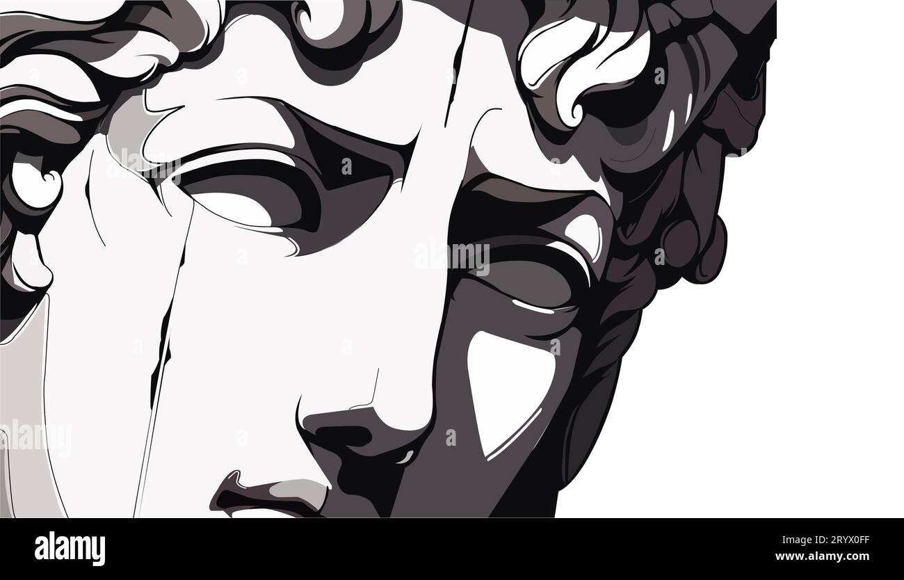 Michelangelo David Statue Gesicht Farbe kreative Illustration. Hintergrunddesign. Stock Vektor