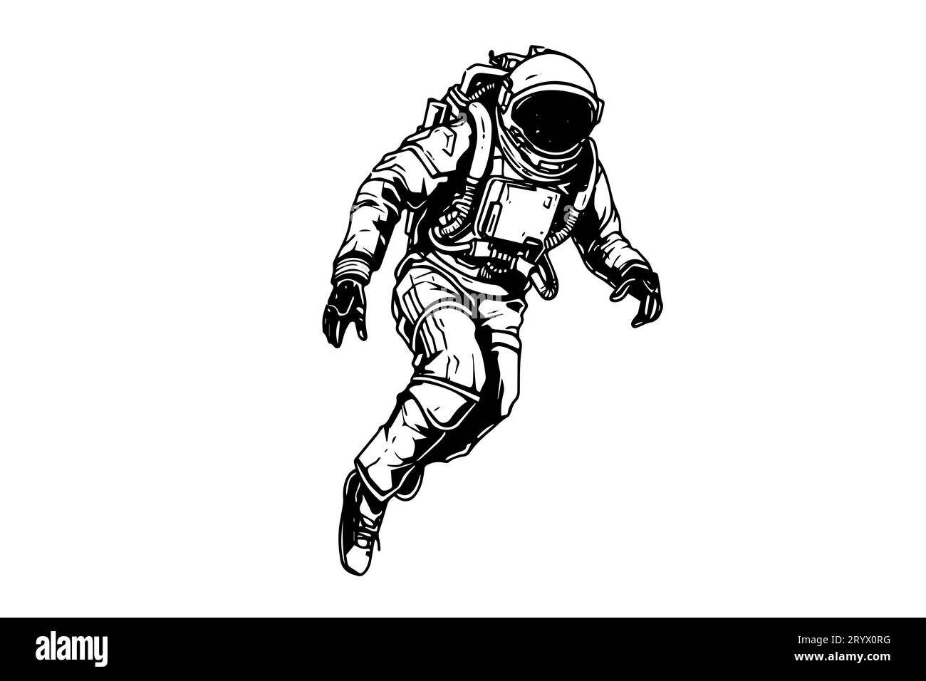 Astronaut-Spaceman Hand gezeichnete Tuschezeichnung. Gravurstil Vektorillustration. Stock Vektor