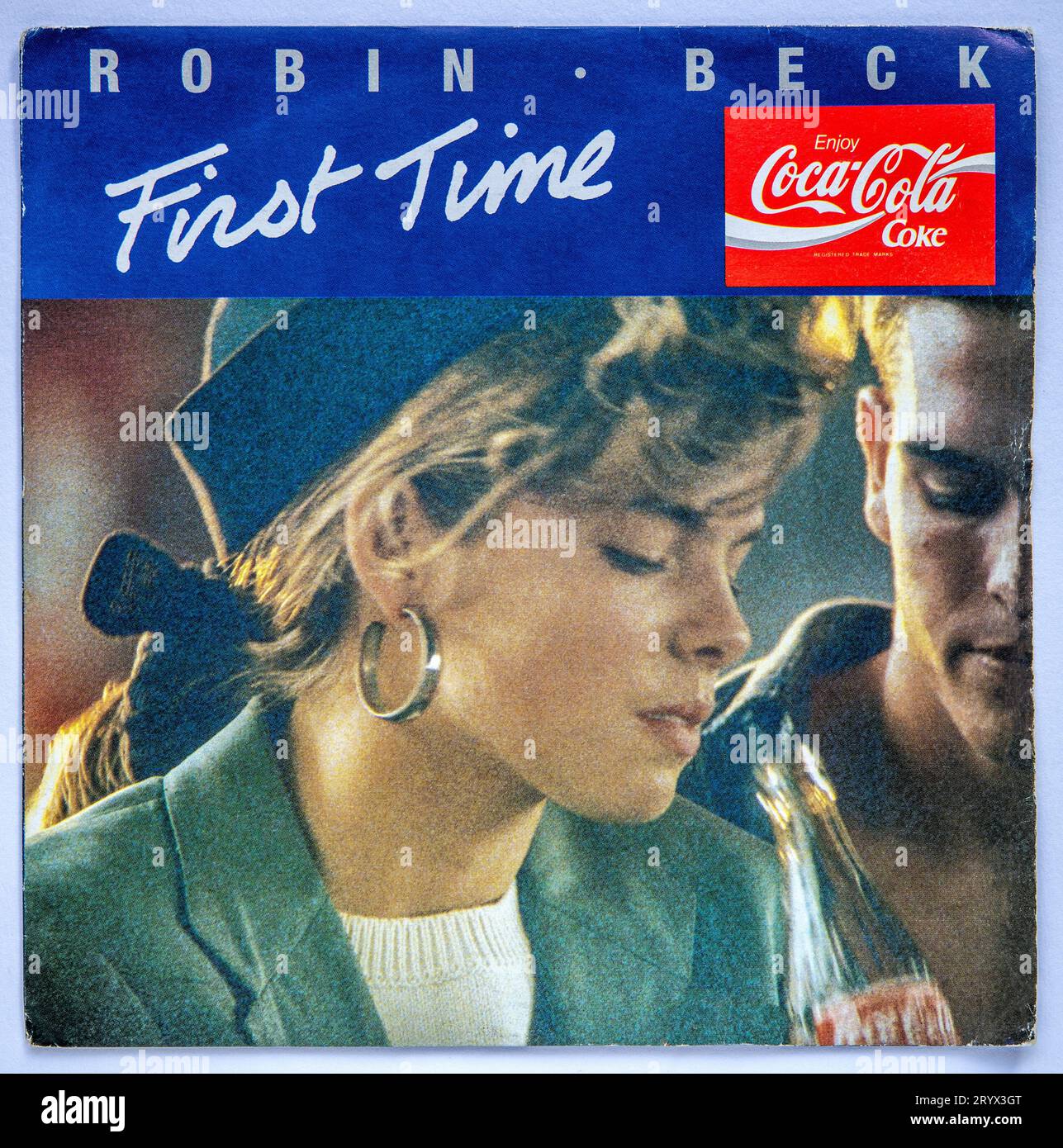 Cover der Sieben-Inch-Single-Version von First Time von Robin Beck, die 1989 veröffentlicht wurde Stockfoto