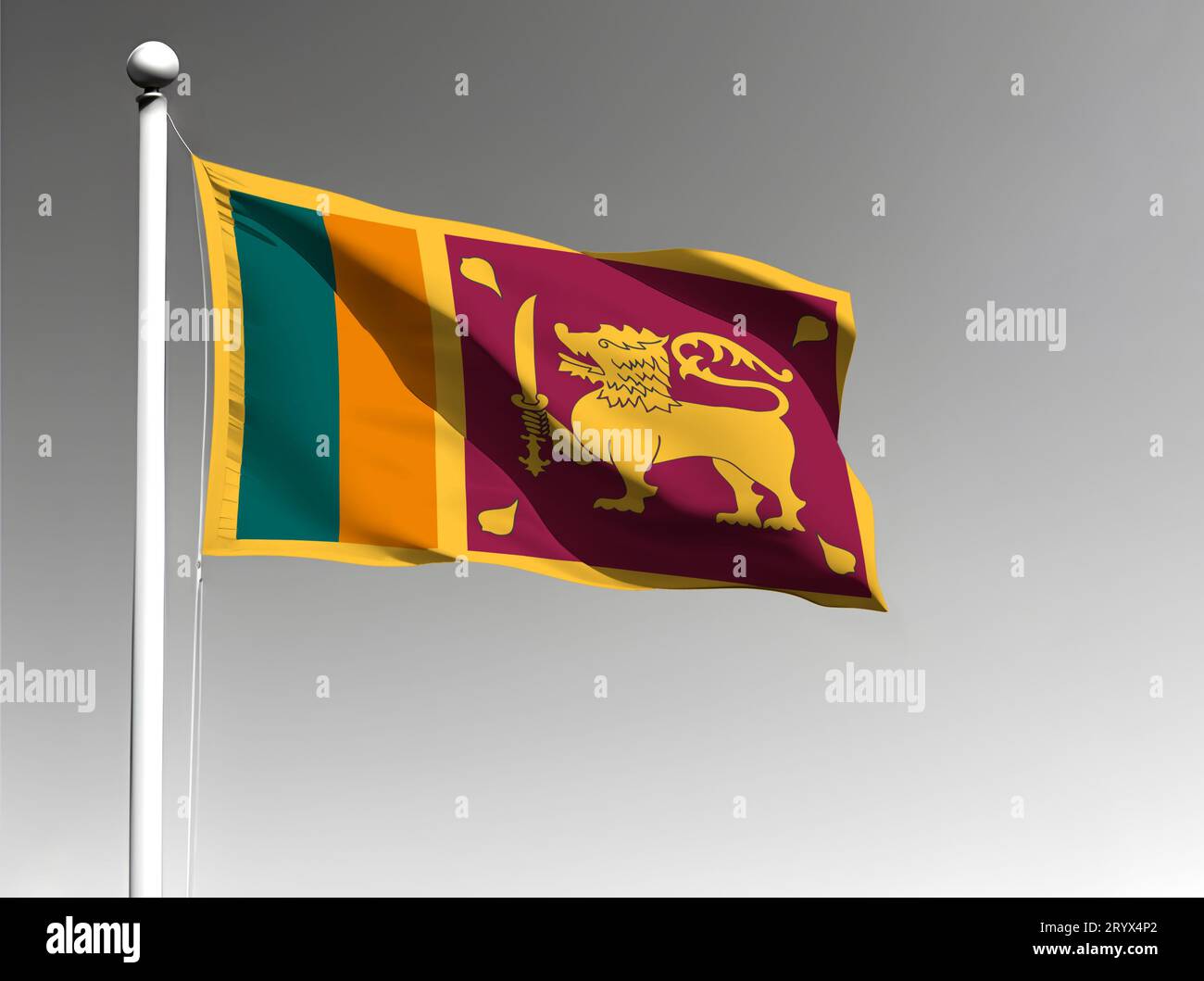 Sri Lanka Nationalflagge isoliert winkend auf grauem Hintergrund Stockfoto