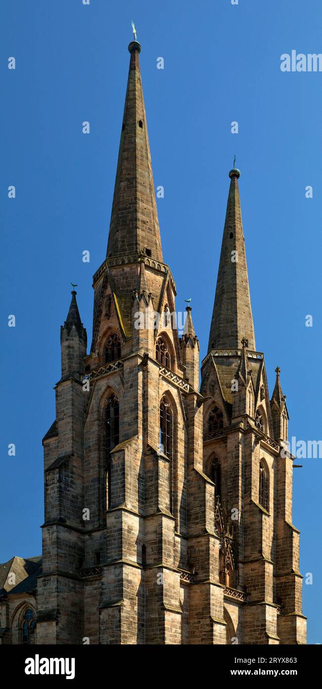 Westlicher Zweitürmkomplex der Elisabethkirche, Marburg an der Lahn, Hessen, Deutschland, Europa Stockfoto