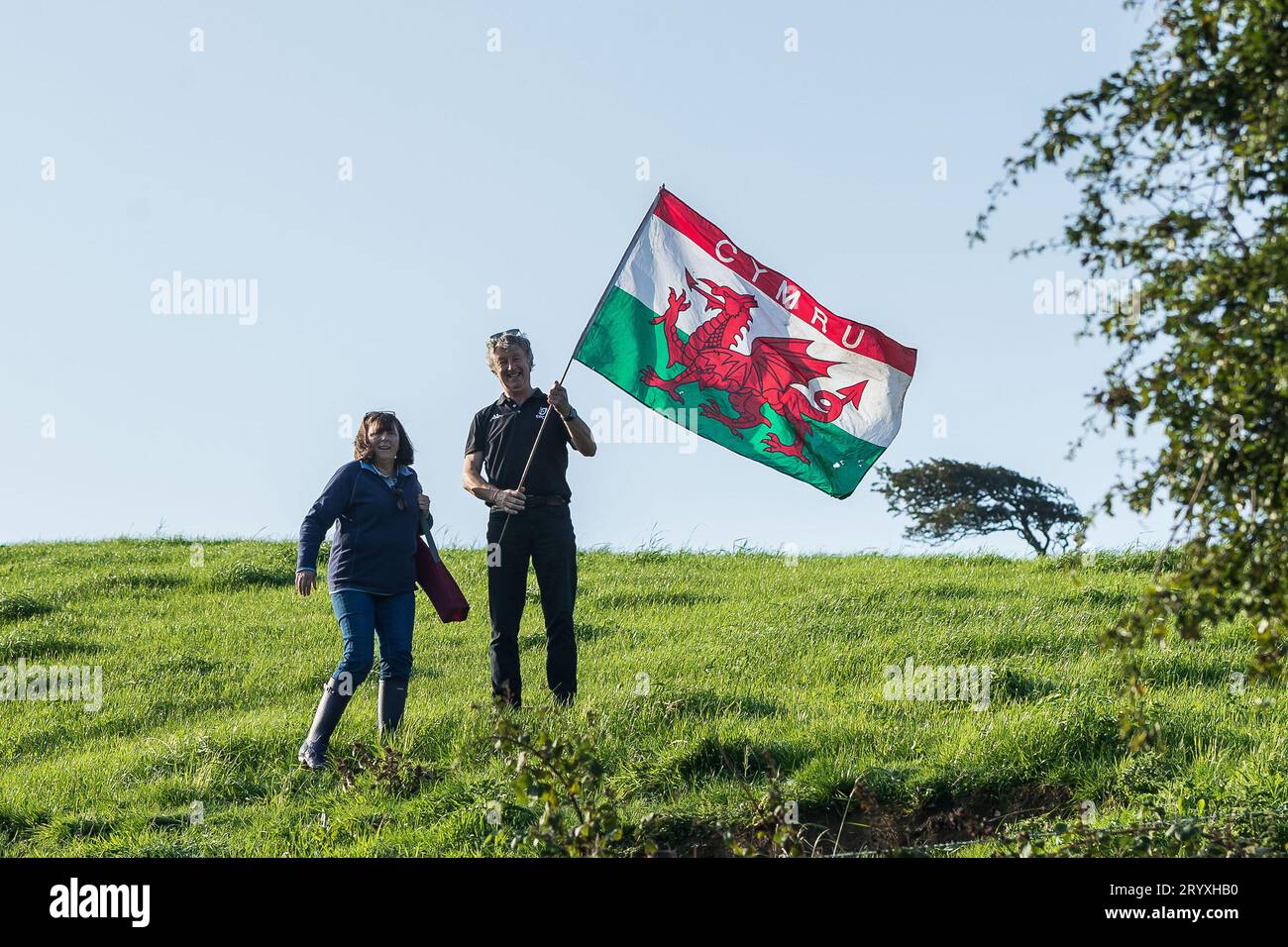 Ceredigion, Wales - 02. September 2023 Rali Ceredigion: Zuschauer vor dem Rennen auf der Bühne SS1 Borth 1 Wales, UK Stockfoto