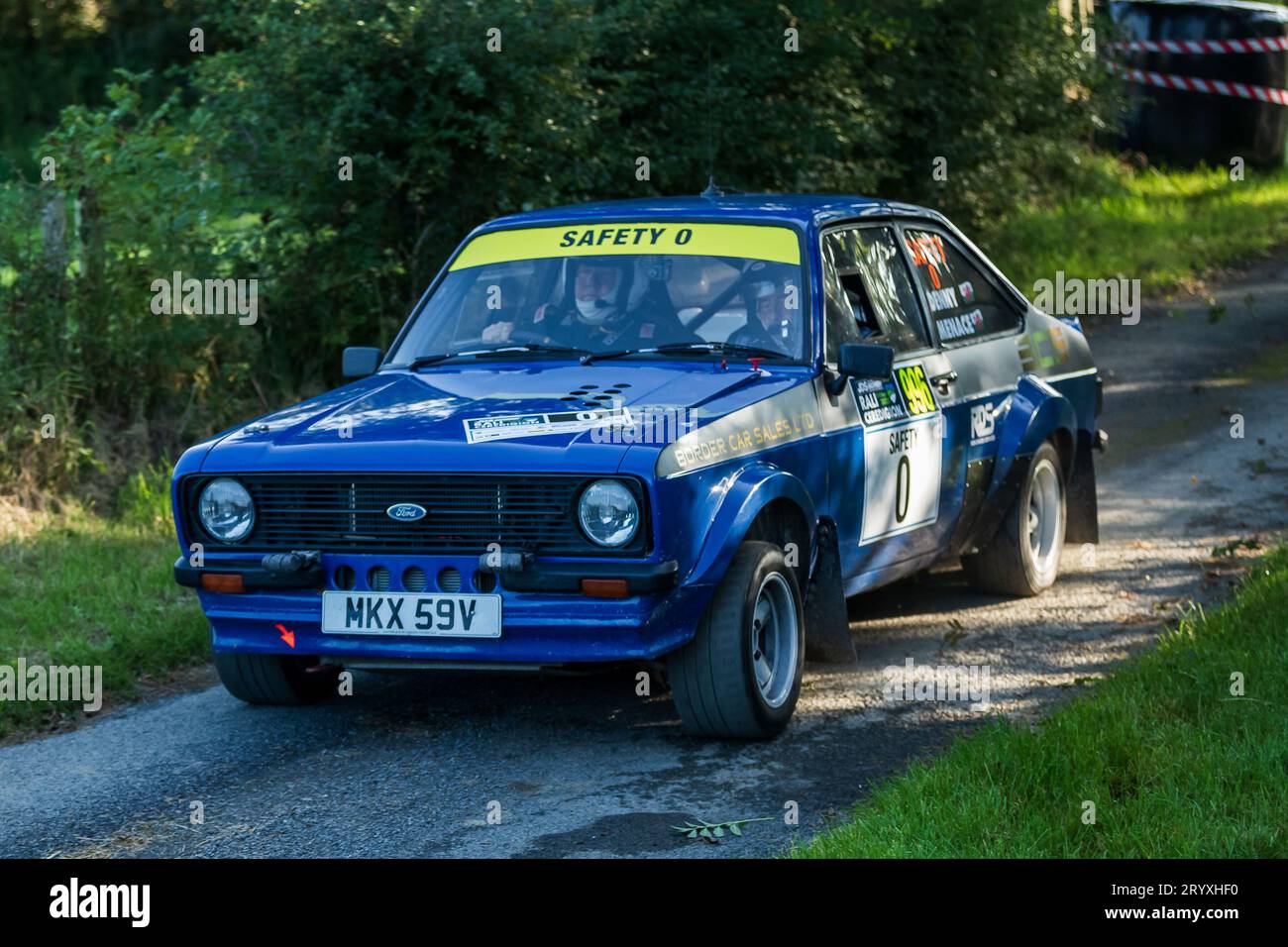 Ceredigion, Wales - 02. September 2023 Rali Ceredigion: Sicherheitsfahrzeug vor dem Rennen auf der SS1 Borth 1 Wales, UK Stockfoto