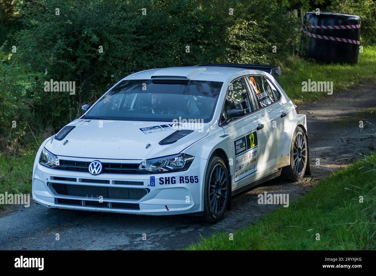 Ceredigion, Wales – 2. September 2023 Rali Ceredigion: Andrew Purcell und Co-Pilot Shane Buckley in einem Volkswagen Polo Car 12 auf der Bühne SS1 Borth 1 Stockfoto