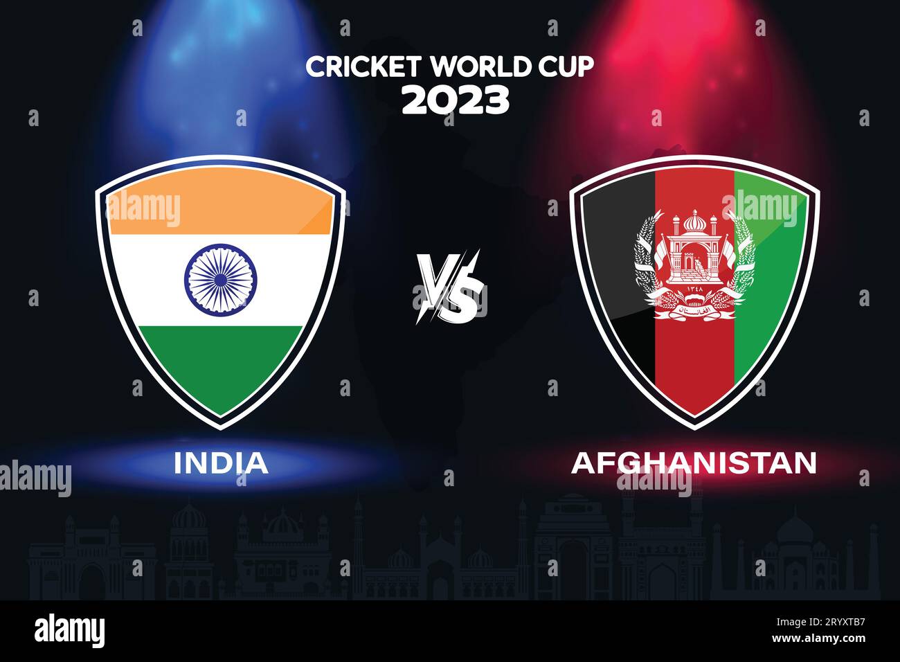 Indische vs. Afghanische Cricket-Flaggendesign auf indischem Hintergrund für die finale Weltmeisterschaft 2023. EPS Vector für ein Sportspiel Stock Vektor