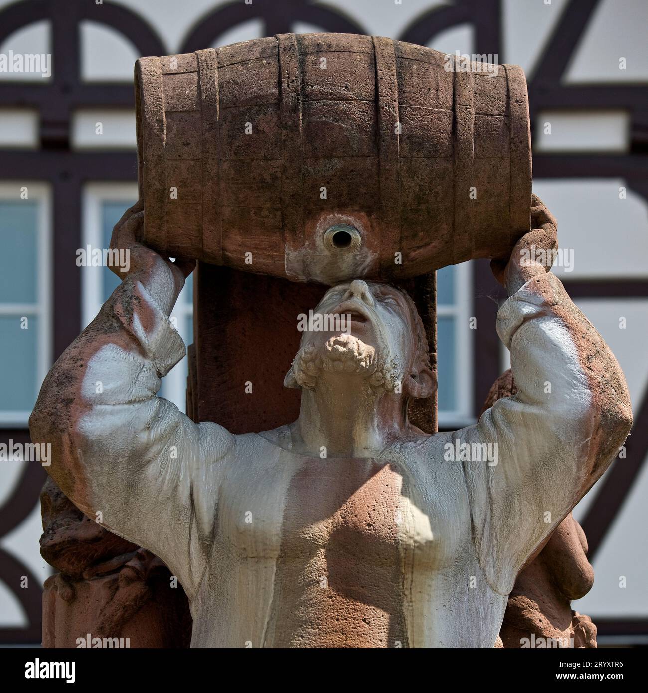 Hattsteinbrunnen auf der Ploetze, bekannt als der betrunkene Brunnen, Limburg an der Lahn, Deutschland, Europa Stockfoto