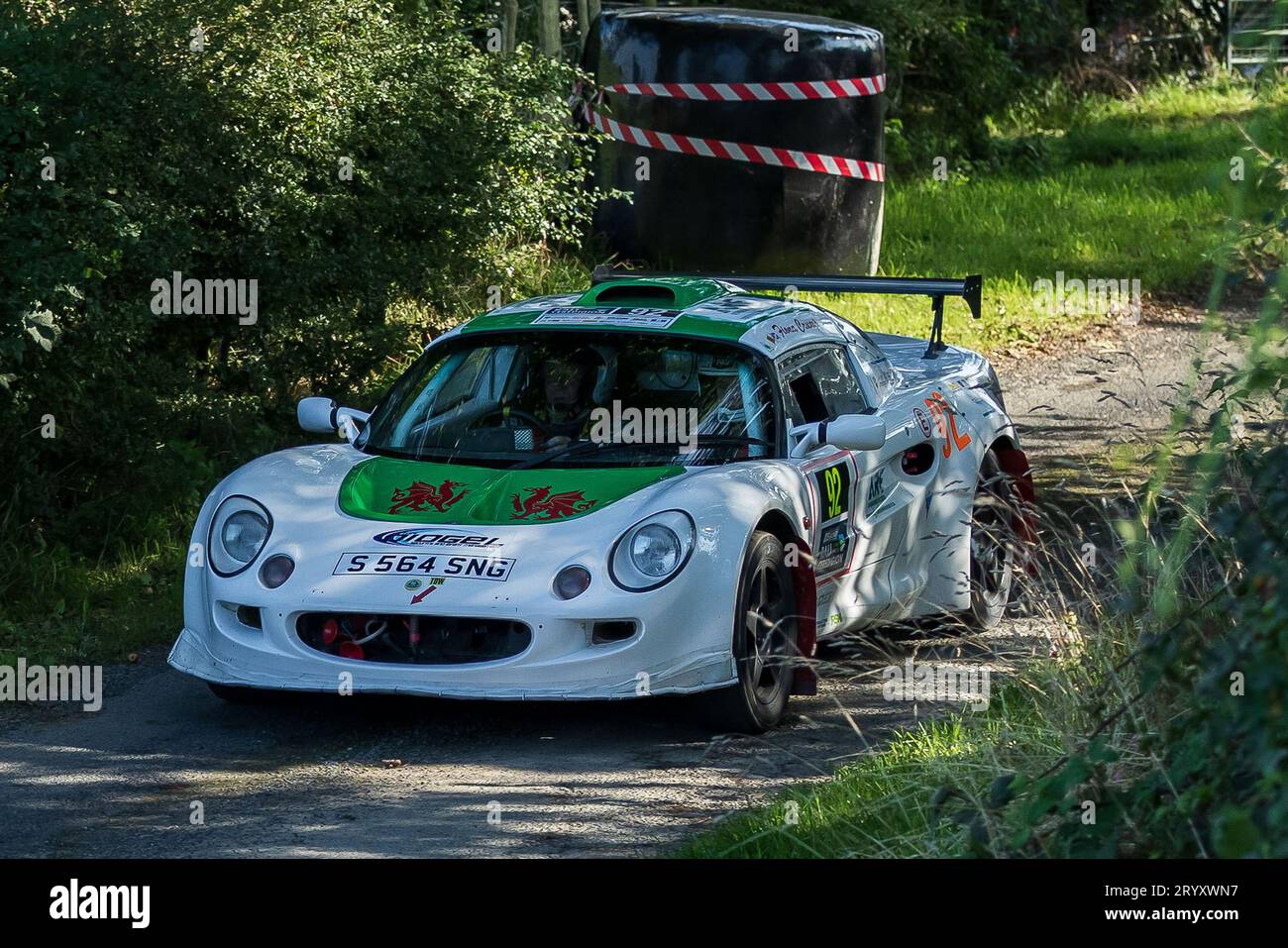Ceredigion, Wales - 2. September 2023 Rali Ceredigion: John Bray und Co-Pilot Fiona Crump in einem Lotus Elise Car 92 auf der Bühne SS1 Borth 1 Wales, UK Stockfoto