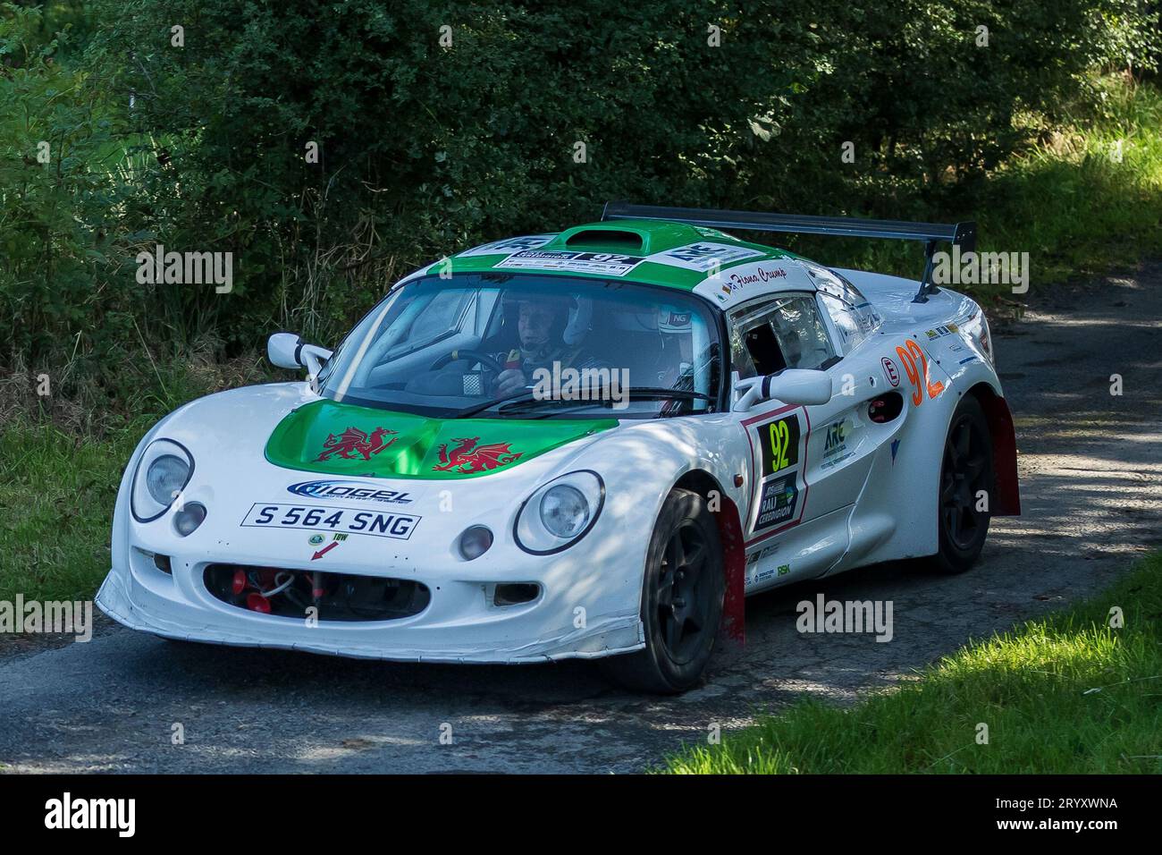 Ceredigion, Wales - 2. September 2023 Rali Ceredigion: John Bray und Co-Pilot Fiona Crump in einem Lotus Elise Car 92 auf der Bühne SS1 Borth 1 Wales, UK Stockfoto