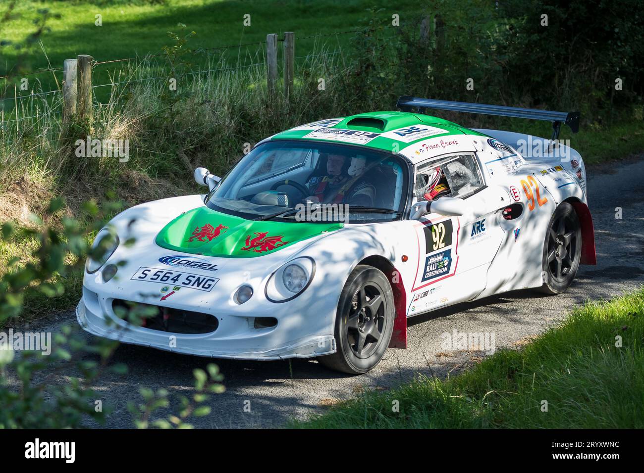 Ceredigion, Wales - 2. September 2023 Rali Ceredigion: John Bray und Co-Pilot Fiona Crump in einem Lotus Elise Car 92 auf der Bühne SS1 Borth 1 Wales, UK Stockfoto