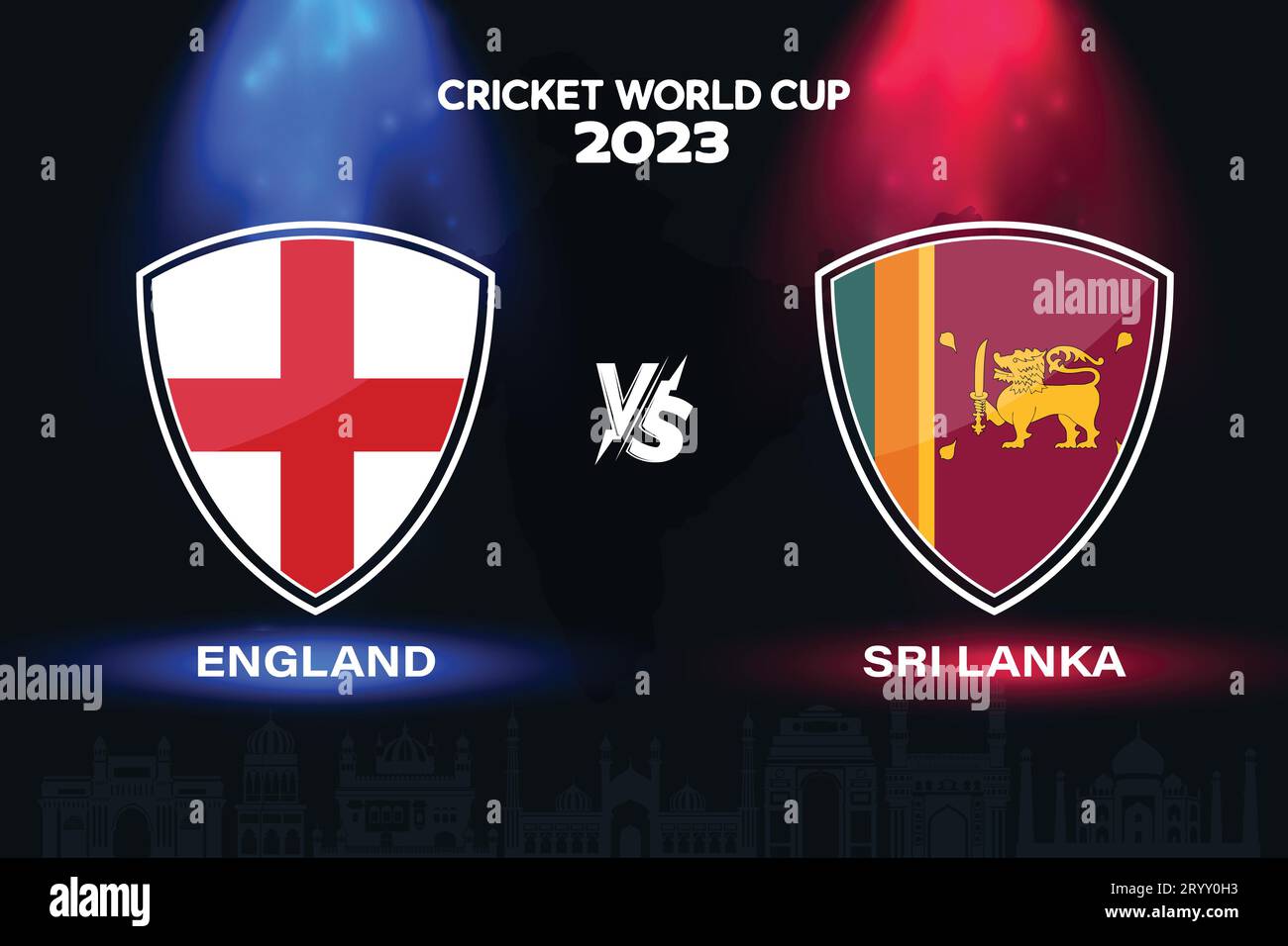 England vs. Sri Lanka International Cricket Flag Badge Design auf indischem Hintergrund für die finale Weltmeisterschaft 2023. EPS Vector für ein Sportspiel Stock Vektor