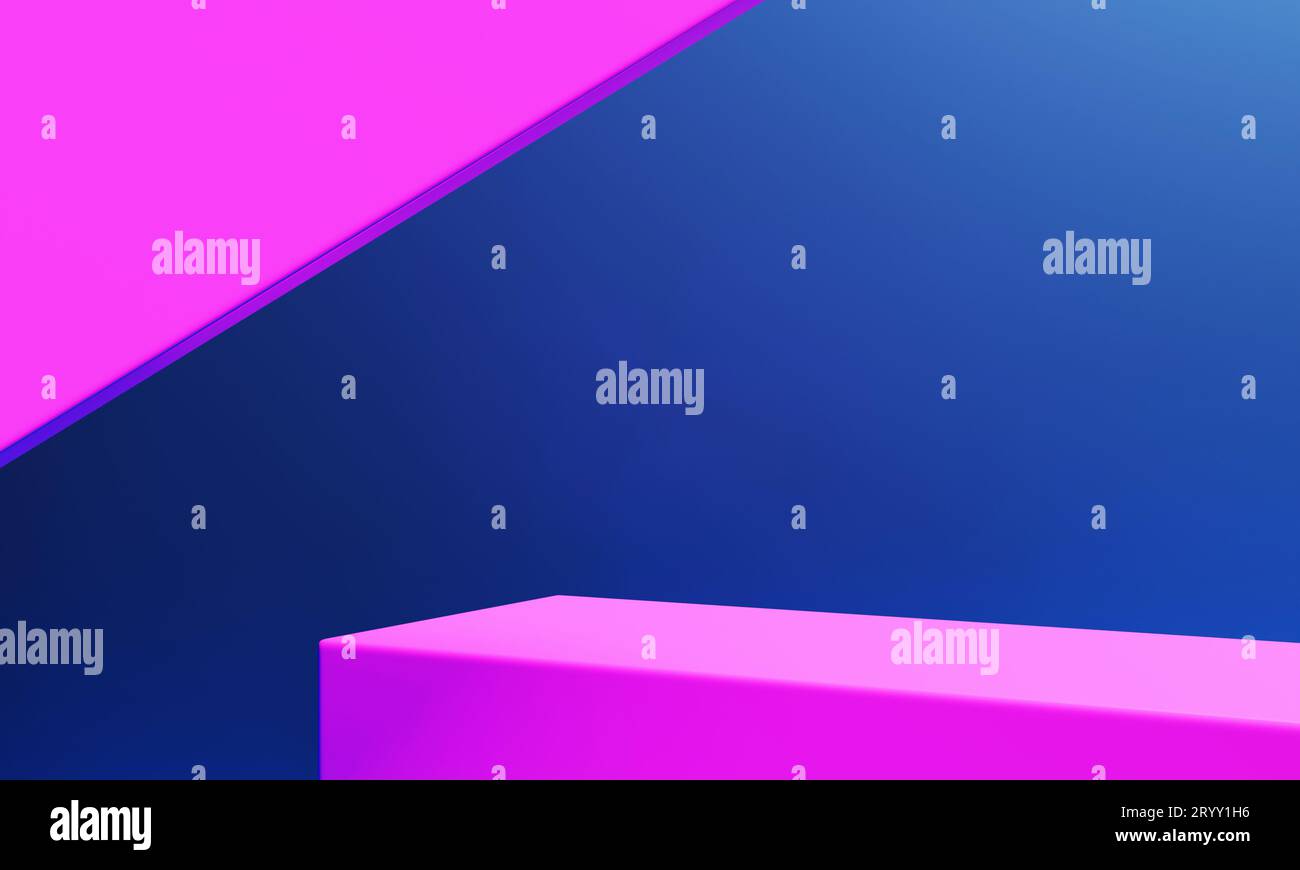 Abstrakte geometrische Podium Bühne in blau und rosa Hintergrund. Tapete und Minimalismus-Konzept. 3D Darstellung von Illustrationen Stockfoto