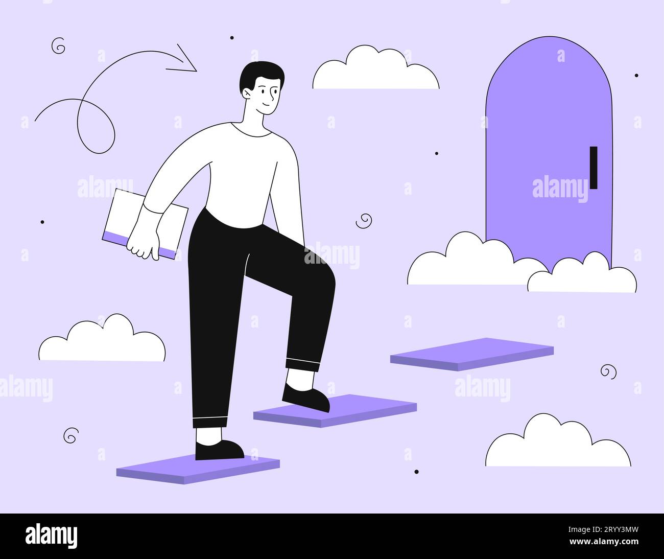 Mann mit Vektorlinien-Konzept der ersten Stufe Stock Vektor