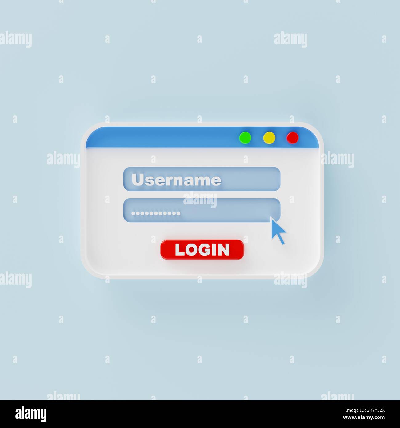 Login Einblendfenster der Benutzeroberfläche Benutzername und Kennwort auf blauem Hintergrund. Computer-Betriebssystem Internet-Browser und Soci Stockfoto