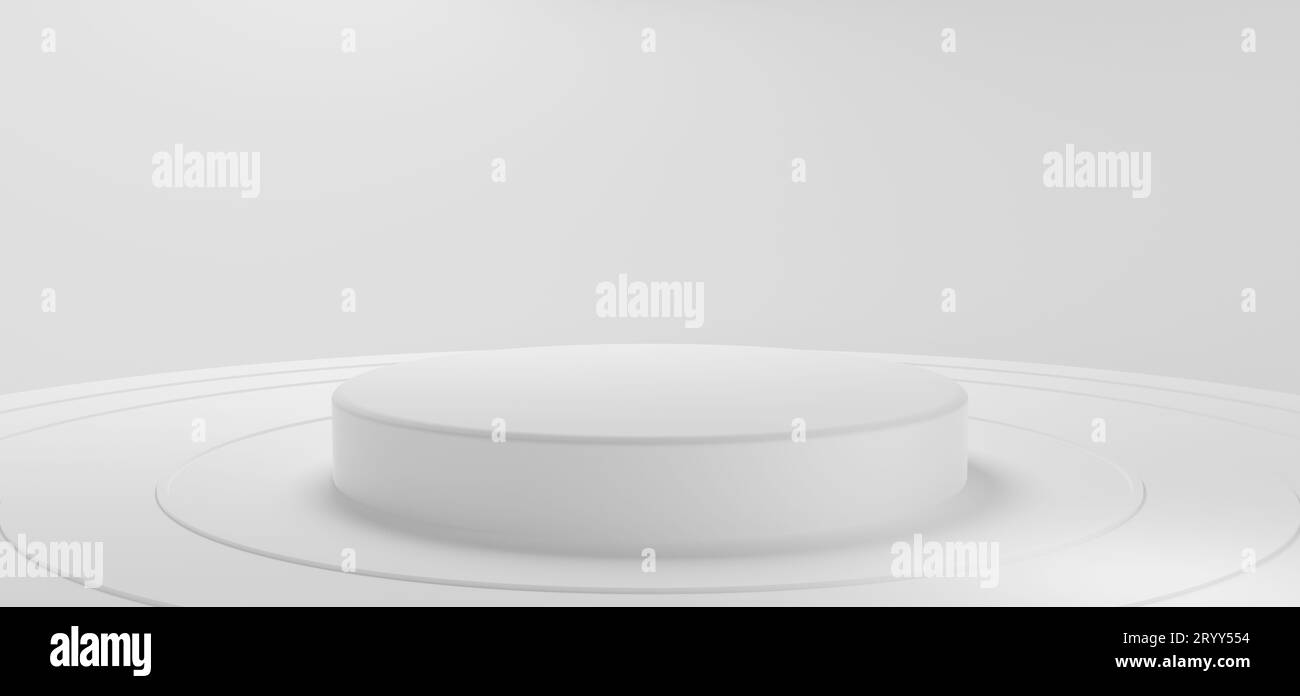 Minimaler weißer, runder Produktpodium auf kreisförmigem Hintergrund. Abstraktes Objekt und Geschäftswerbekonzept. 3D i Stockfoto