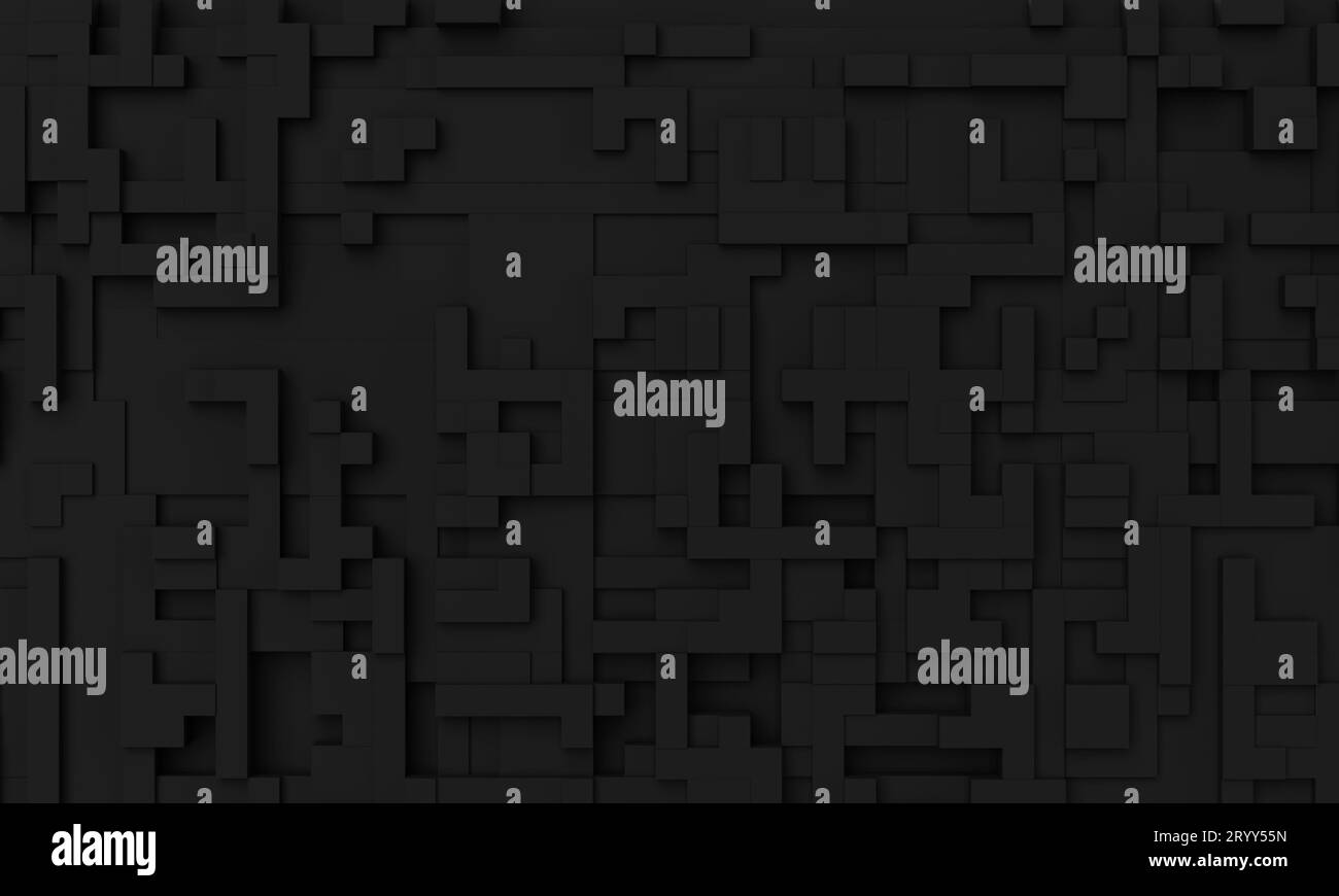 Schwarzer Mosaik abstrakter Hintergrund. Wallpaper und Hintergrund Kunstkonzept. 3D Darstellung von Illustrationen Stockfoto