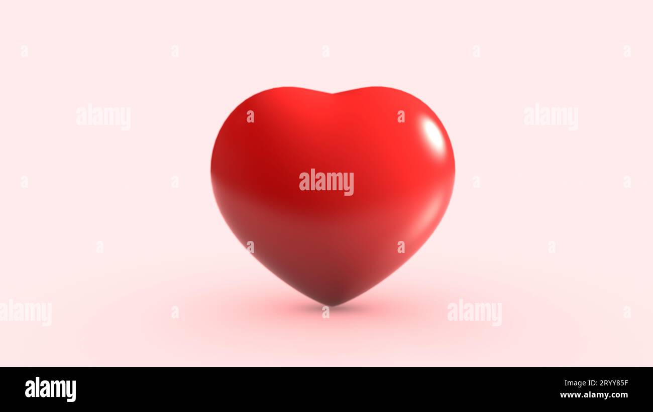 Rotes Herz auf rosa Hintergrund. Ein und ein einzelnes Objekt. Valentinstag und medizinisches Gesundheitskonzept. Symbol der Liebe und Zuneigung. 3 Stockfoto