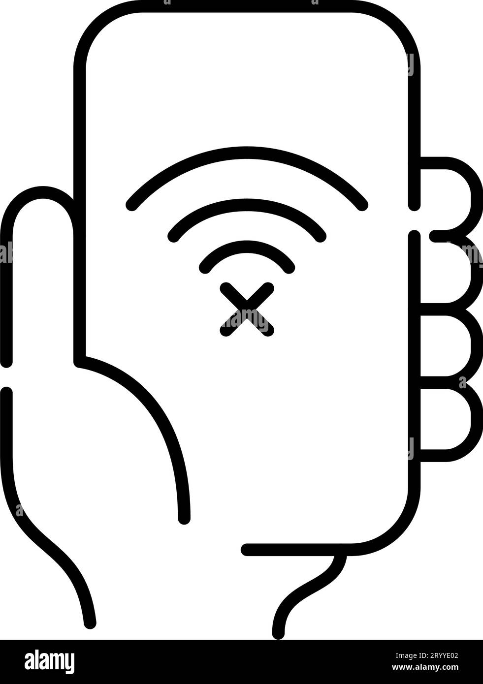 Hand hält ein Smartphone ohne wlan-Signalsymbol. Symbol für perfekte Pixel Stock Vektor