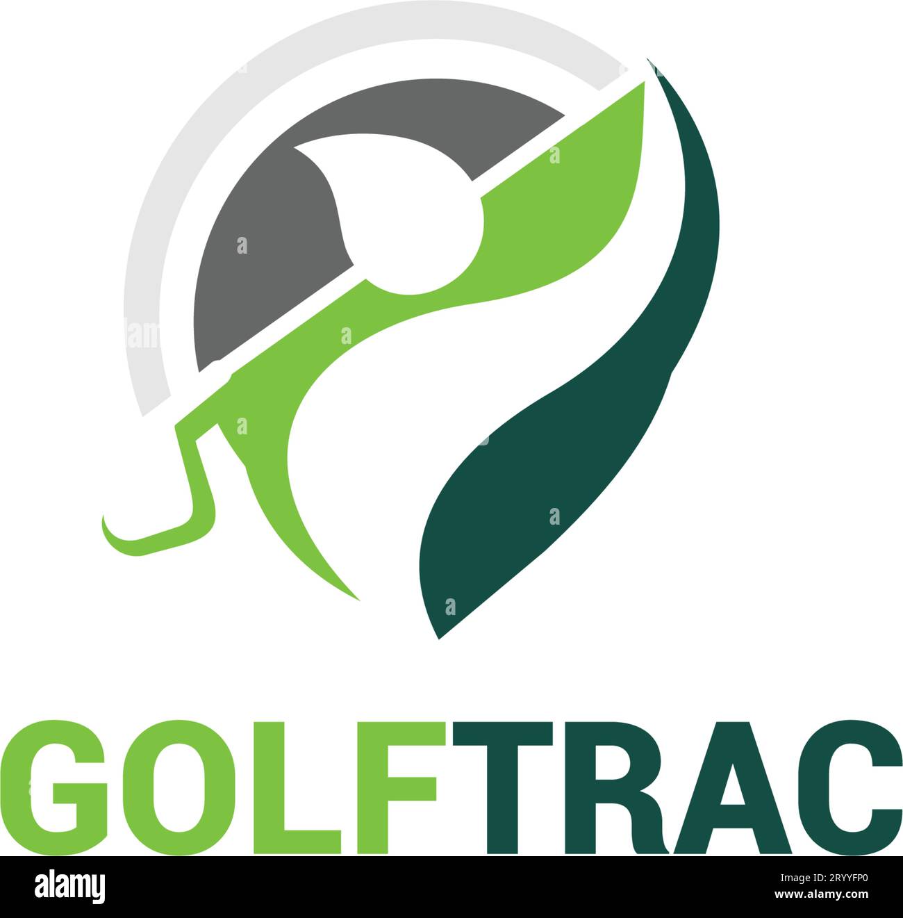 Minimalistisches abstraktes GOLF-TRAC-Pin-Logo Stock Vektor