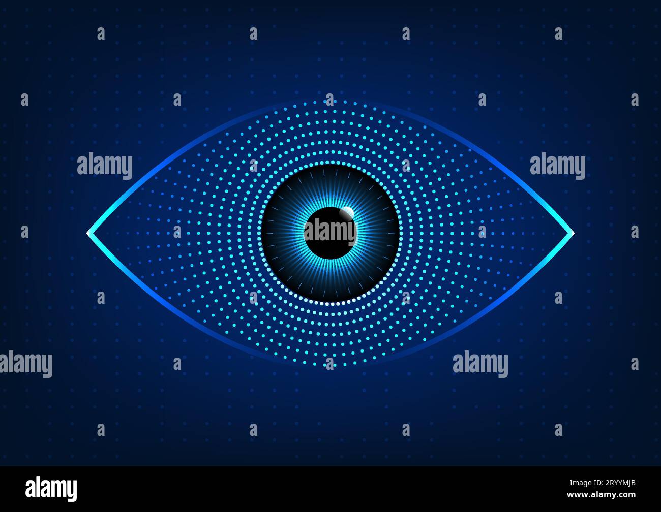 Augentechnologie abstrakt Hintergrund Technologie hilft, schnell Informationen zu finden oder Geschäfte über das Internet zu tätigen. Dunkelblaue Augen mit blauem g Stock Vektor