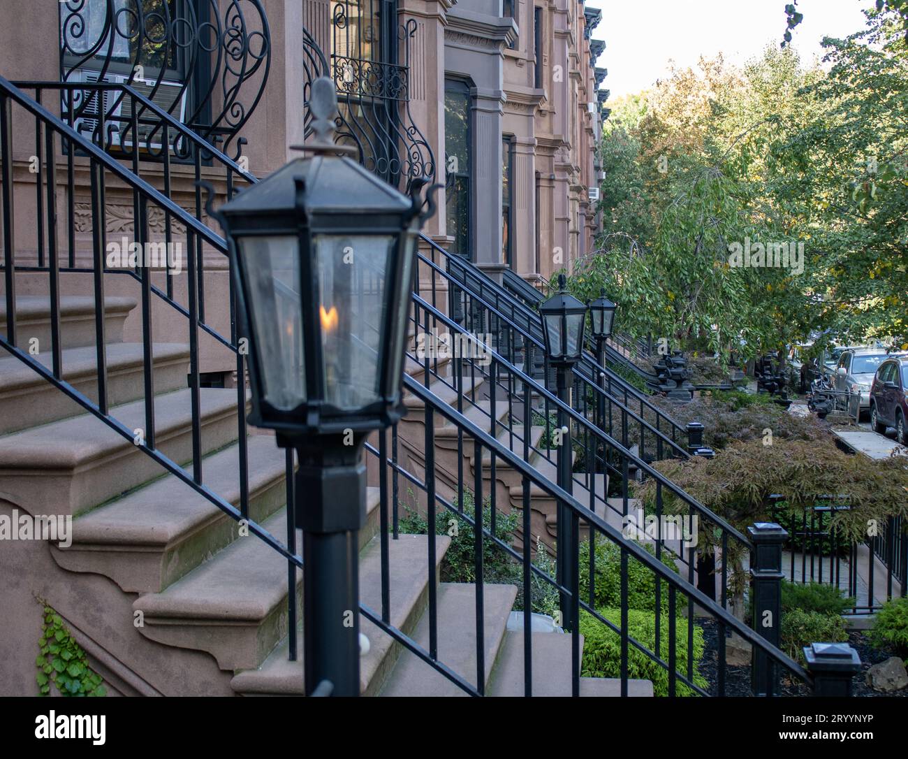 Brownstone-Lampen brooklyn Stockfoto