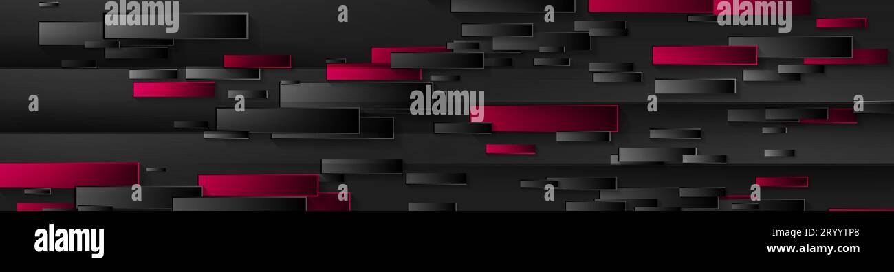 Rot und schwarz glänzende abstrakte geometrische Banner. Hintergrund des Technologievektors Stock Vektor