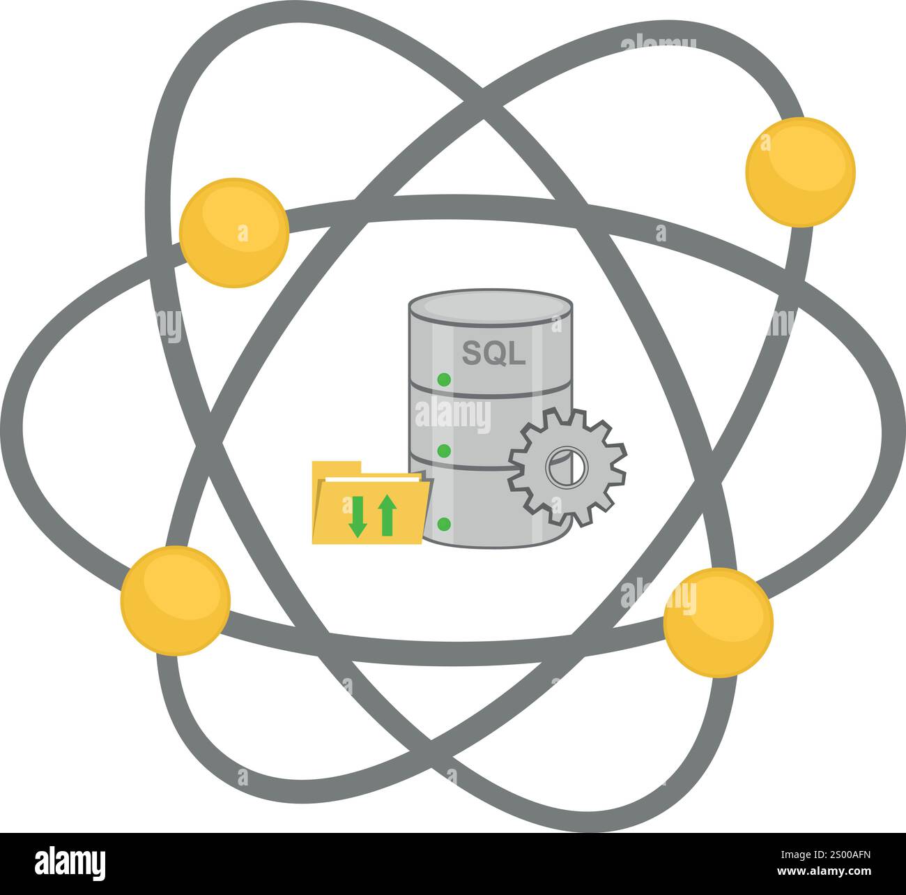 Vektorillustration Icondatenbank und Molekülatom im Data Science-Konzept Stock Vektor