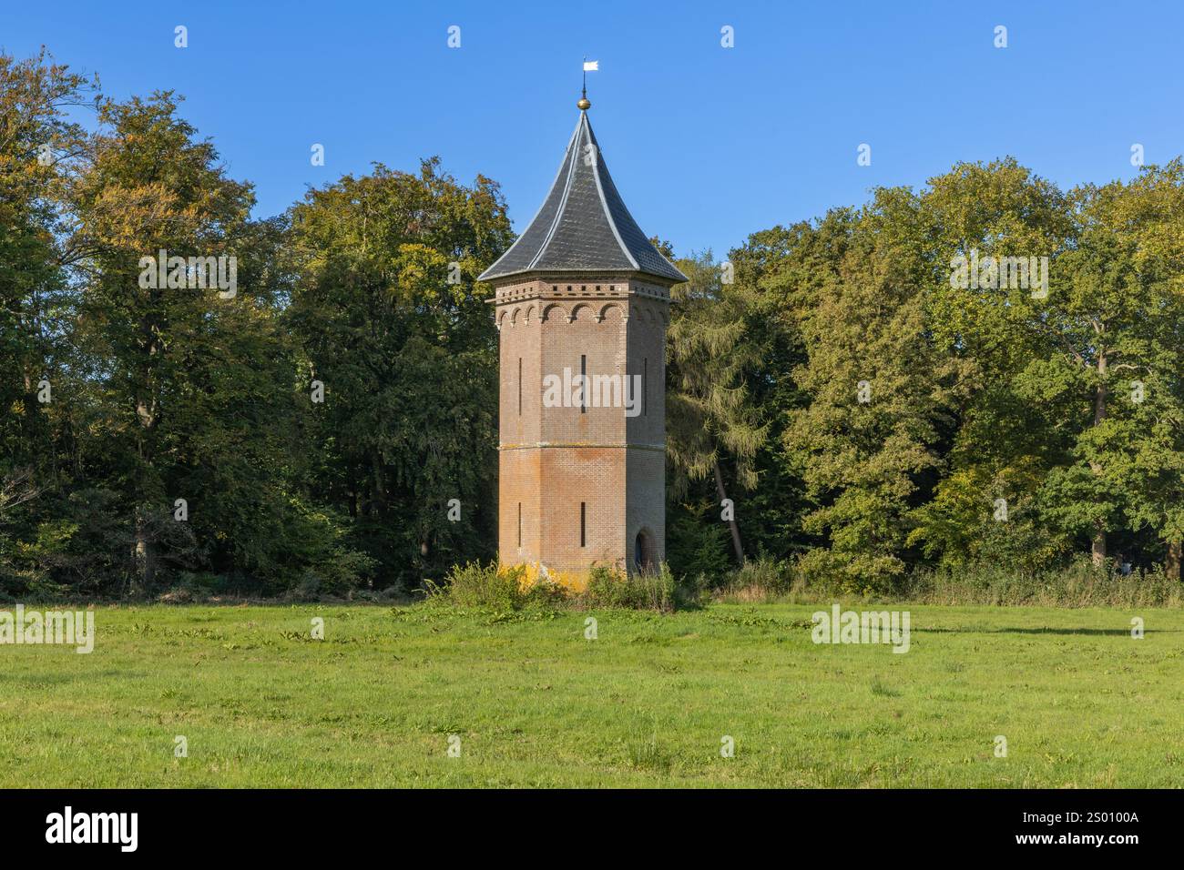Duiventoren in Driebergen-Rijsenburg wurde die Taube in einem mittelalterlichen Stil errichtet, der dem Stil der Burg entspricht. Stockfoto