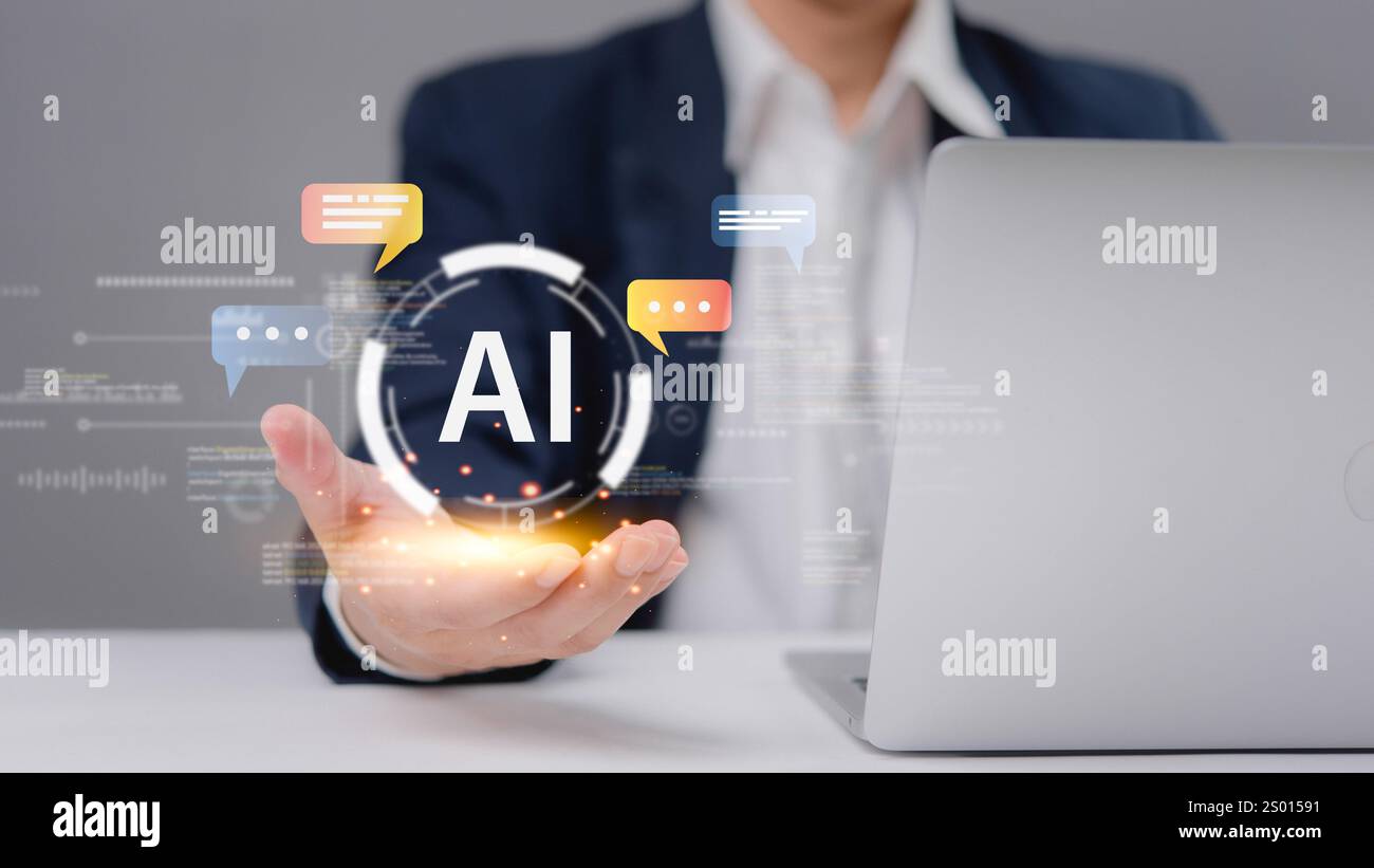 Entdecken Sie modernste KI-Geschäftslösungen, von generativem Design und Softwaretools bis hin zu fortschrittlicher Robotik und Datenanalyse. Entdecken Sie die Zukunft von t Stockfoto