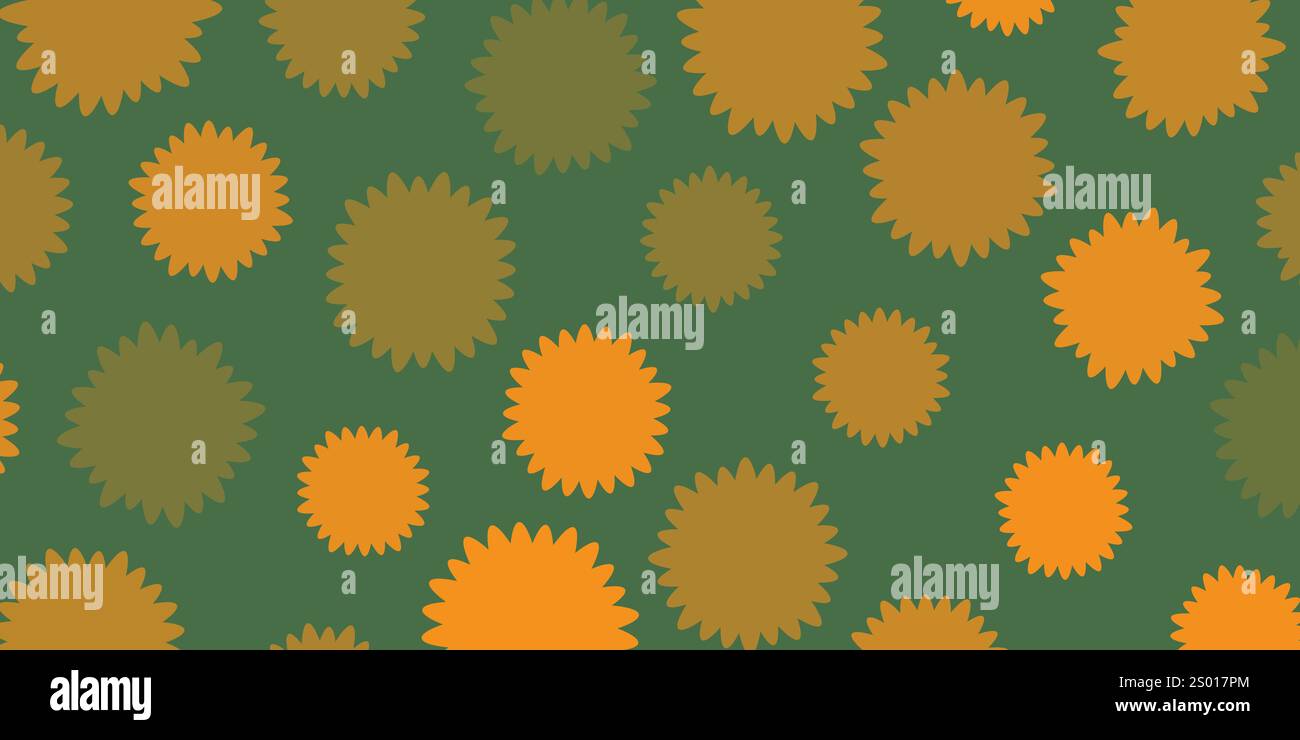 Viele bunte, zufällig platzierte und große orangefarbene Blumenmuster - Textur im Vintage-Stil, Hintergrund, Designelement im bearbeitbaren Vektorformat Stock Vektor