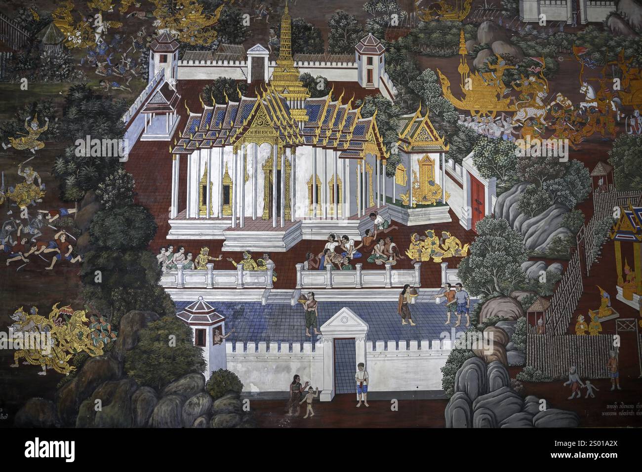 Wandmalerei im Wat Phra Kaew, Tempel des Smaragdbuddhas, Bangkok, Thailand, Asien Stockfoto