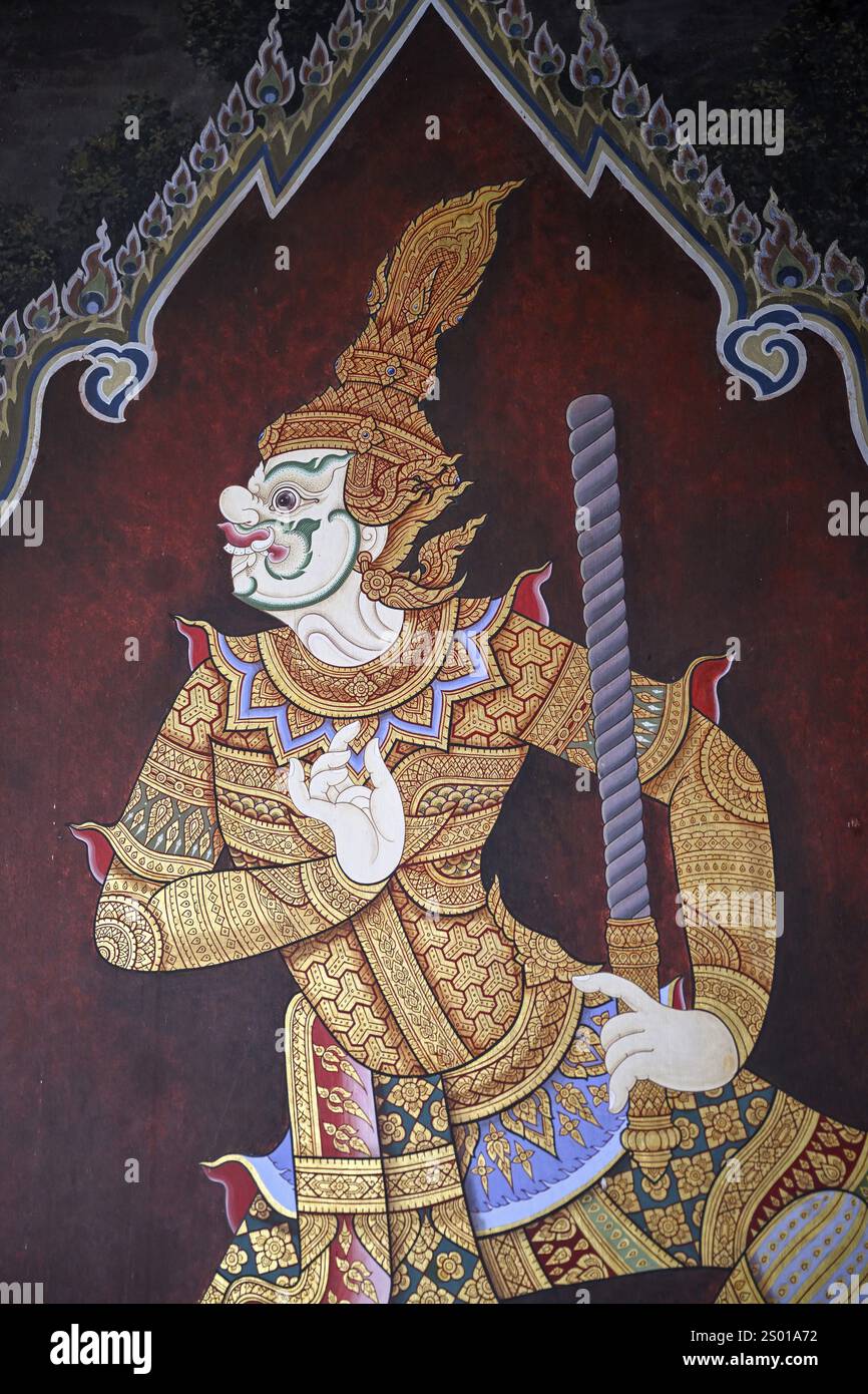 Wandmalerei im Wat Phra Kaew, Tempel des Smaragdbuddhas, Bangkok, Thailand, Asien Stockfoto