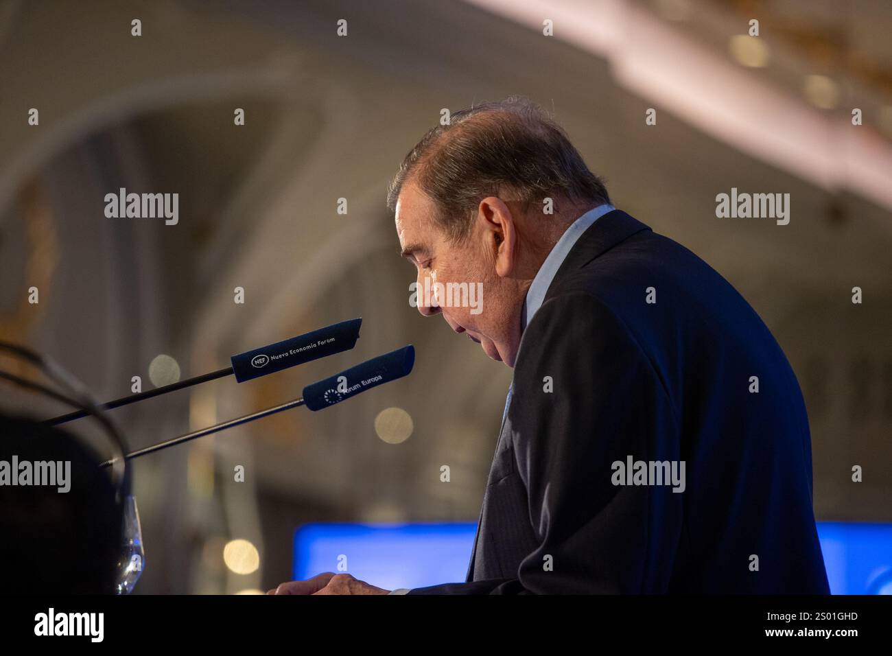 Madrid, Spanien. Dezember 2024. Der venezolanische Oppositionsführer Edmundo González Urrutia bei einem informativen Frühstück, das heute Morgen vom Nueva Economía Forum in einem Hotel im Zentrum Madrids organisiert wurde. Quelle: D. Canales Carvajal/Alamy Live News Stockfoto