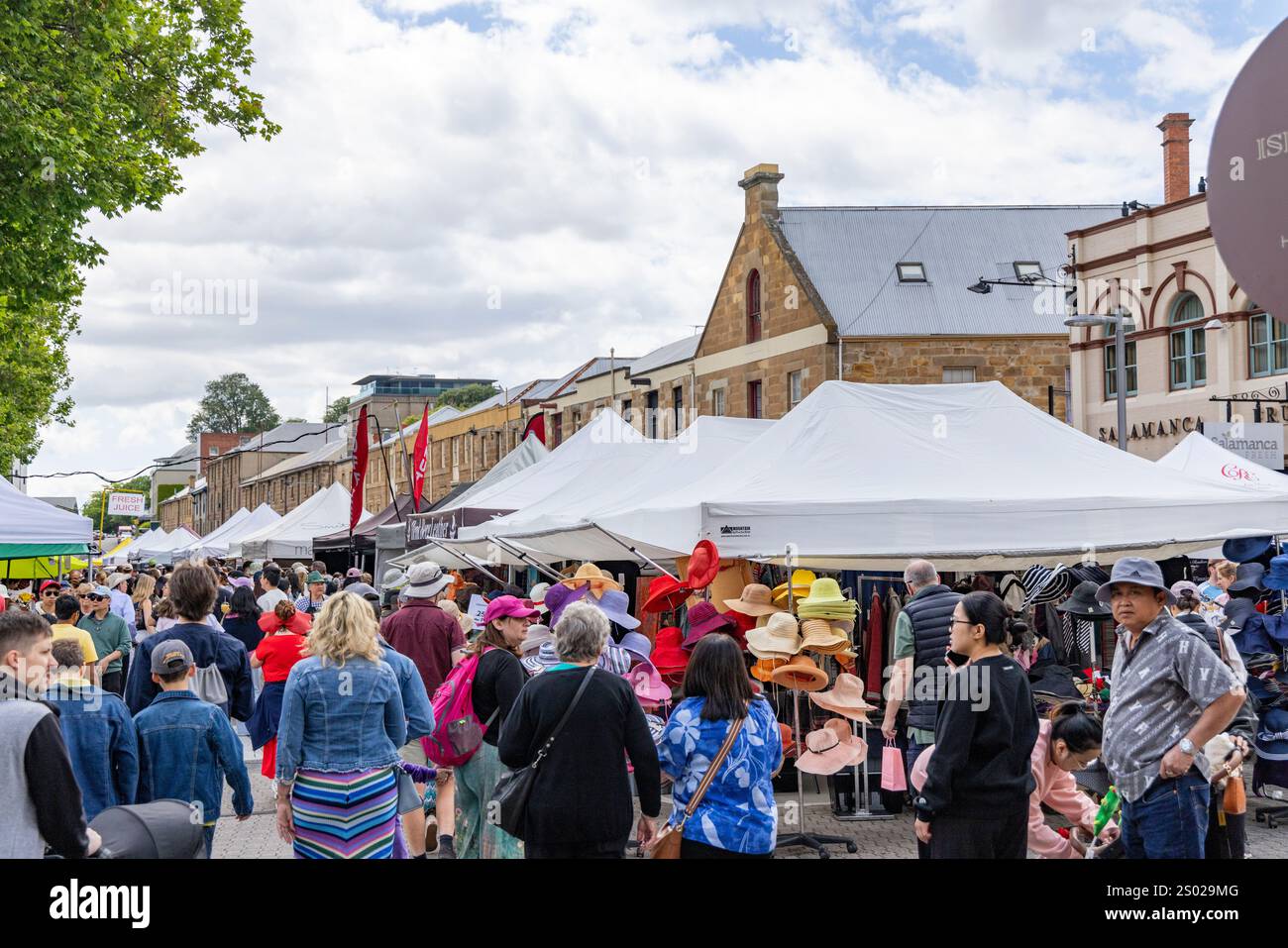 Salamanca Place Market im Stadtzentrum von Hobart, Tasmanien, Australien, 2024 Stockfoto