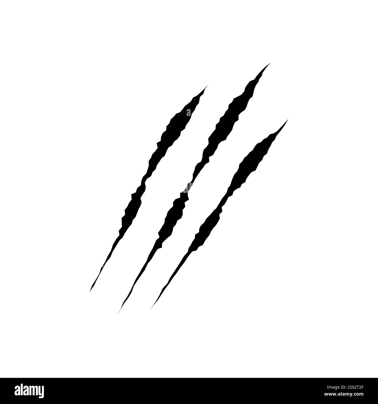 Cat Scratch-Symbol. Schwarze Kratzer von Tierkrallen isoliert auf weißem Hintergrund. Flache Kratzspuren von Drachen oder Dinosauriern. Risse von Kratzern von Stock Vektor