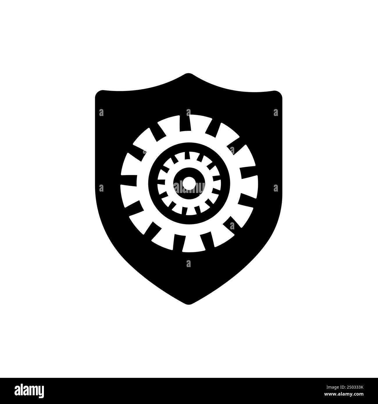 Schild mit Zahnradsymbol auf weißem Hintergrund. Vektorabbildung. Stock Vektor