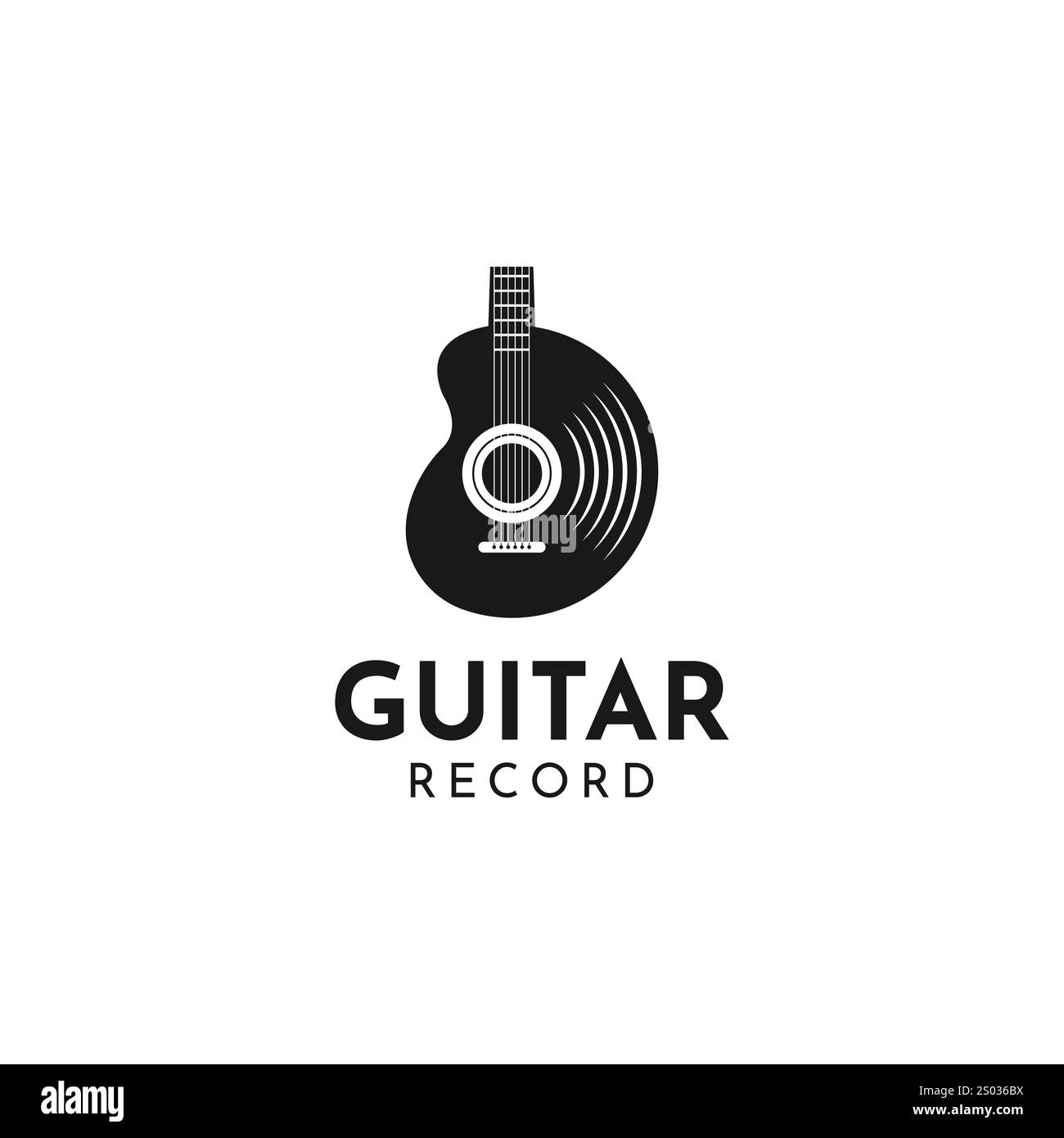 Vorlage für Schallplatten und E-Gitarren-Logo. Gitarrenmusik Disc Vektor-Design. Schallplattenlogotyp des Grammophons Stock Vektor