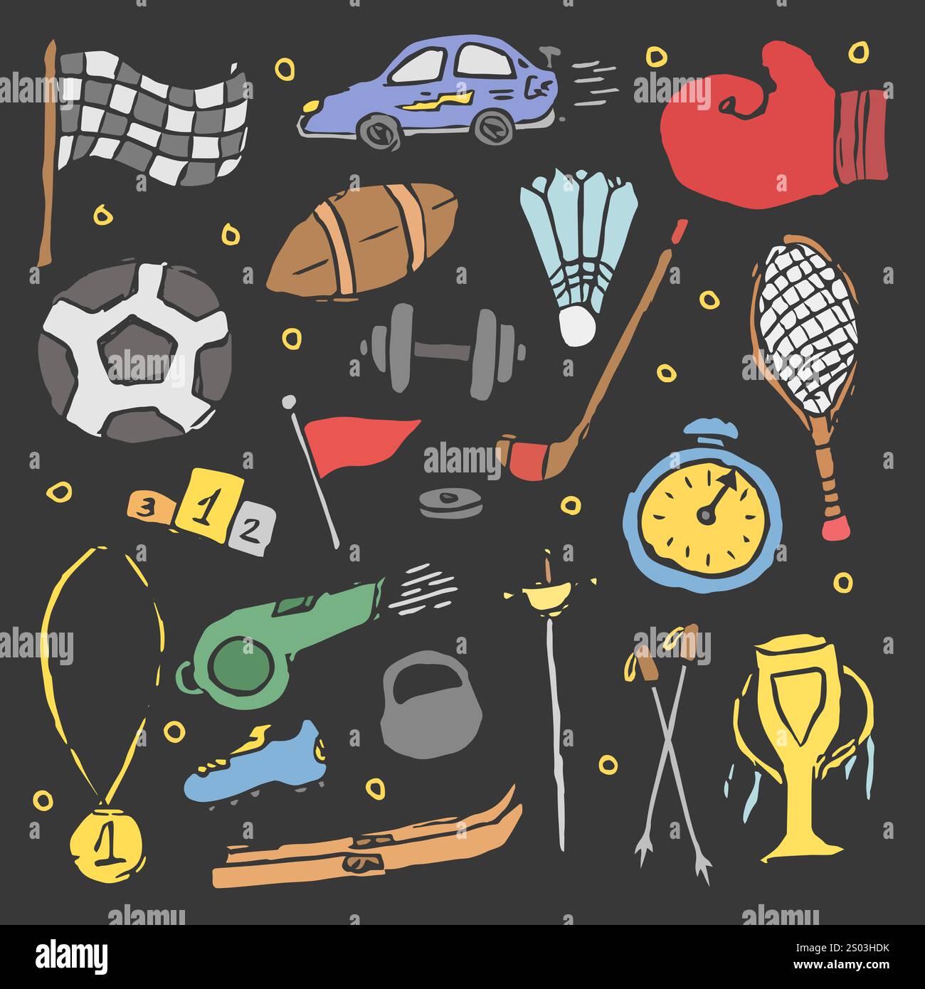 Vektor-Sport-Symbole. Kritzelsport-Hintergrund Stockfoto