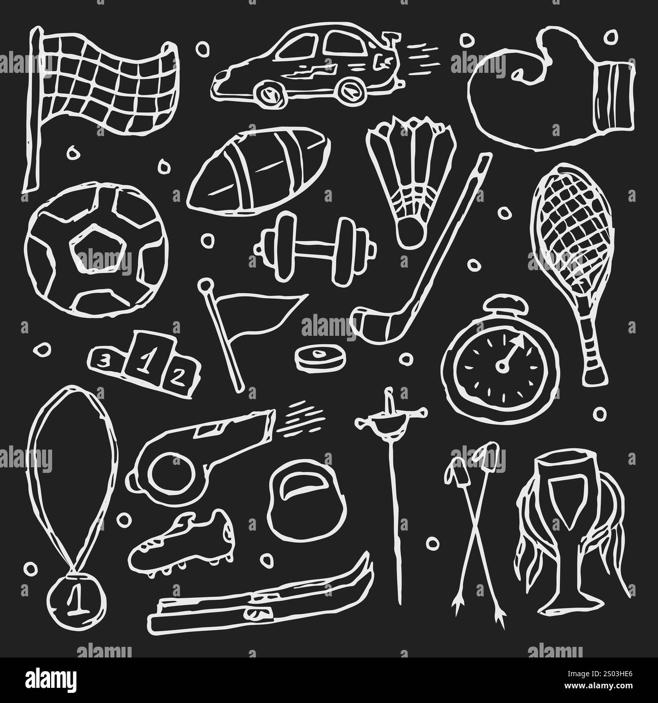 Vektor-Sport-Symbole. Kritzelsport-Hintergrund Stockfoto