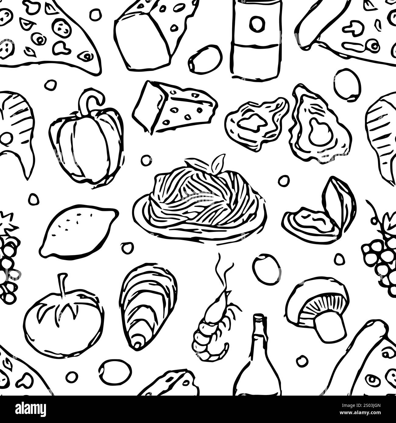 Italienisches Essen. Nahtloses italienisches Essen im Hintergrund Stockfoto