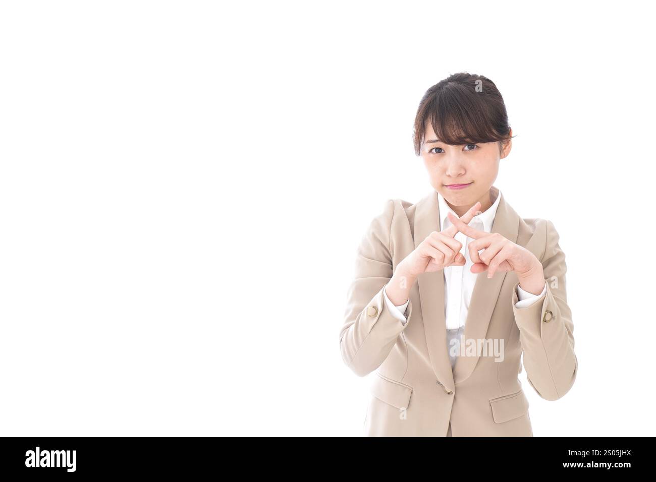Geschäftsfrau, die das batu-Zeichen macht Stockfoto