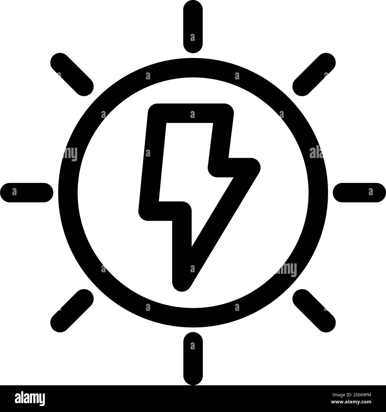 Sonnenenergie-Symbol – Symbol für erneuerbare Energien, Nachhaltigkeit und Ökologie. Stock Vektor