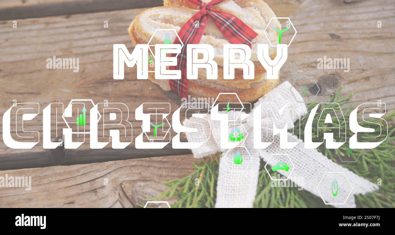 Bild des fröhlichen weihnachtsblatts 2023 vor Nahaufnahme des weihnachtsdesserts und der Kräuter Stockfoto